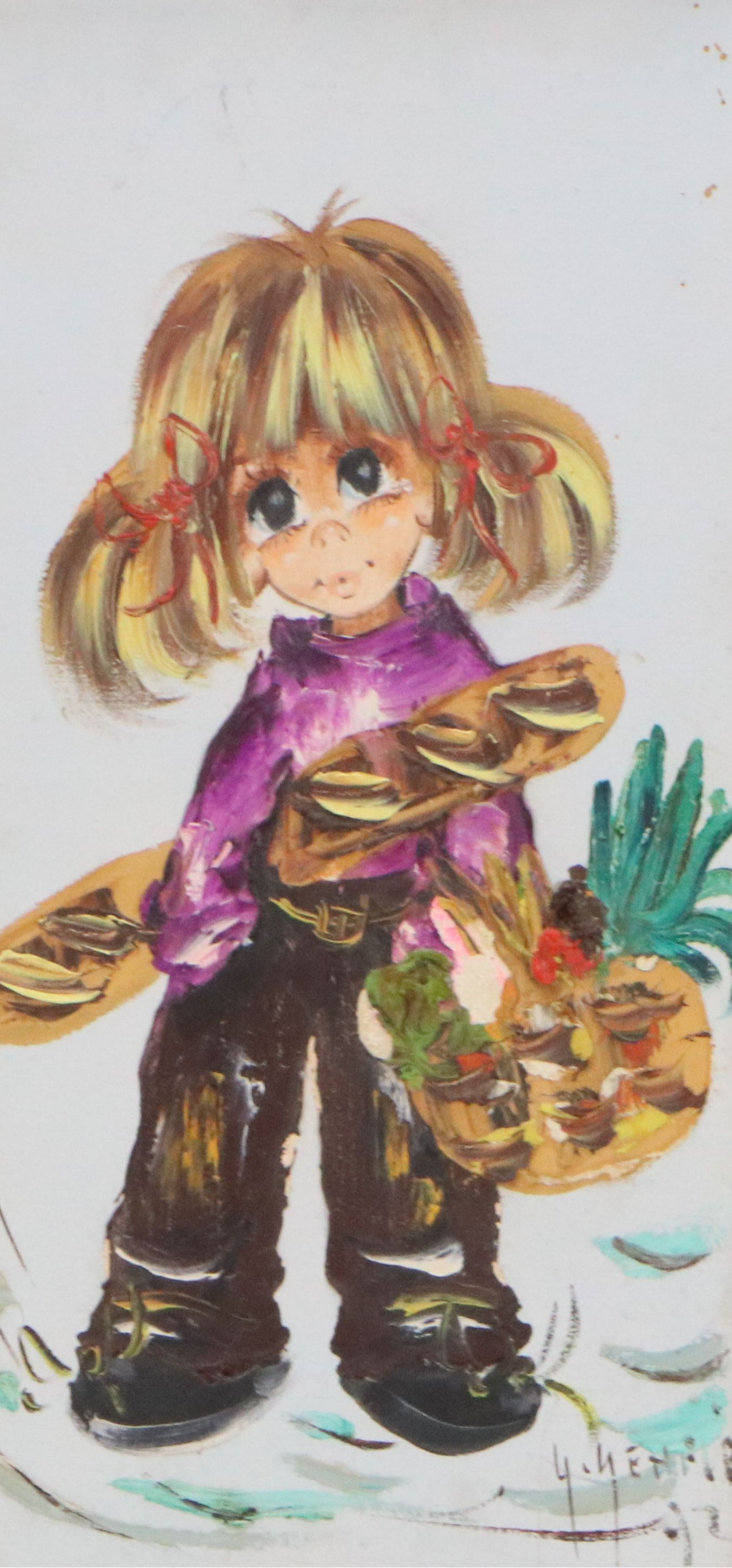 Vintage Impasto Oil Painting of Child, Mid-20th Century