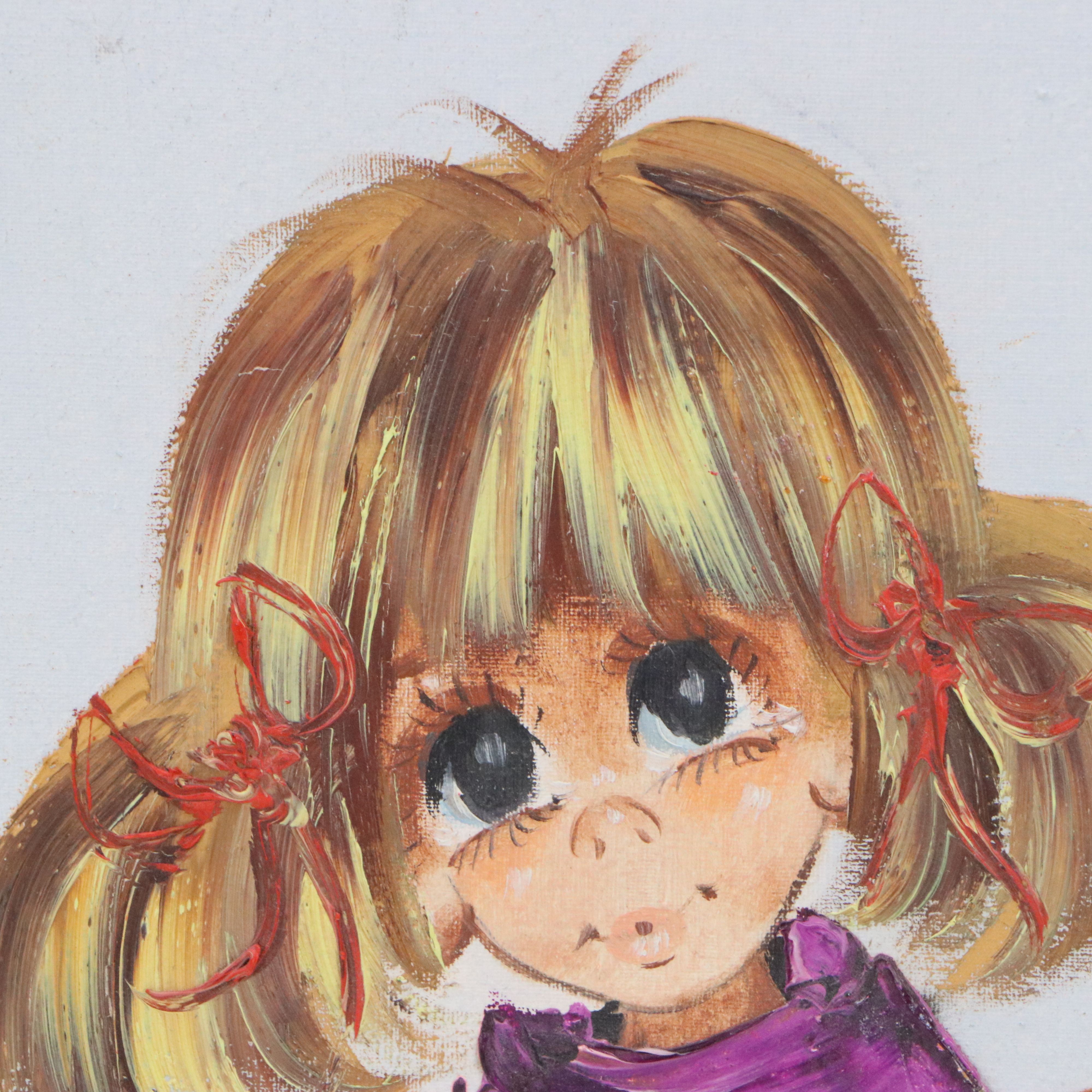 Vintage Impasto Oil Painting of Child, Mid-20th Century