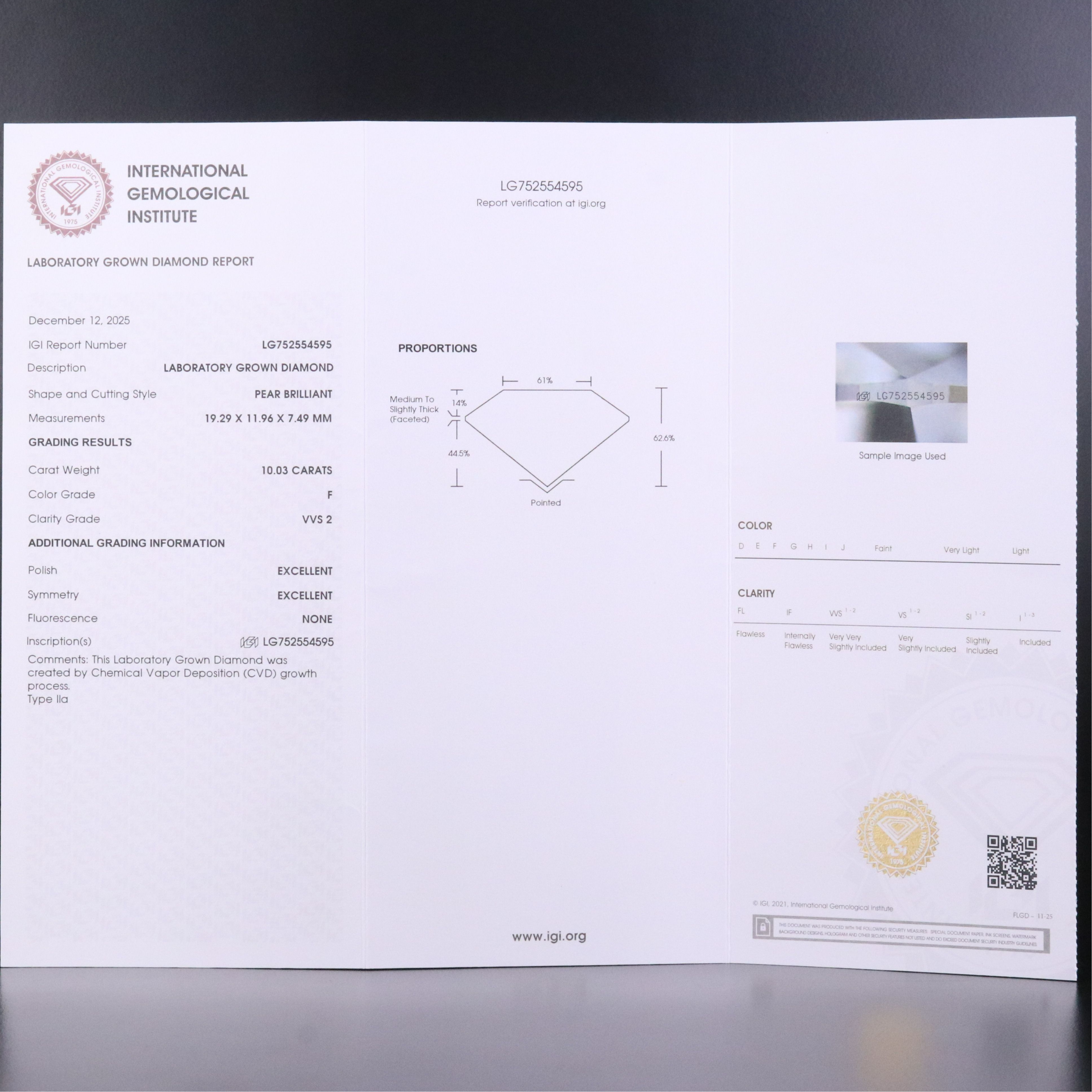 14K 10.03 CT Lab Grown Diamond Pendant Necklace with IGI Report