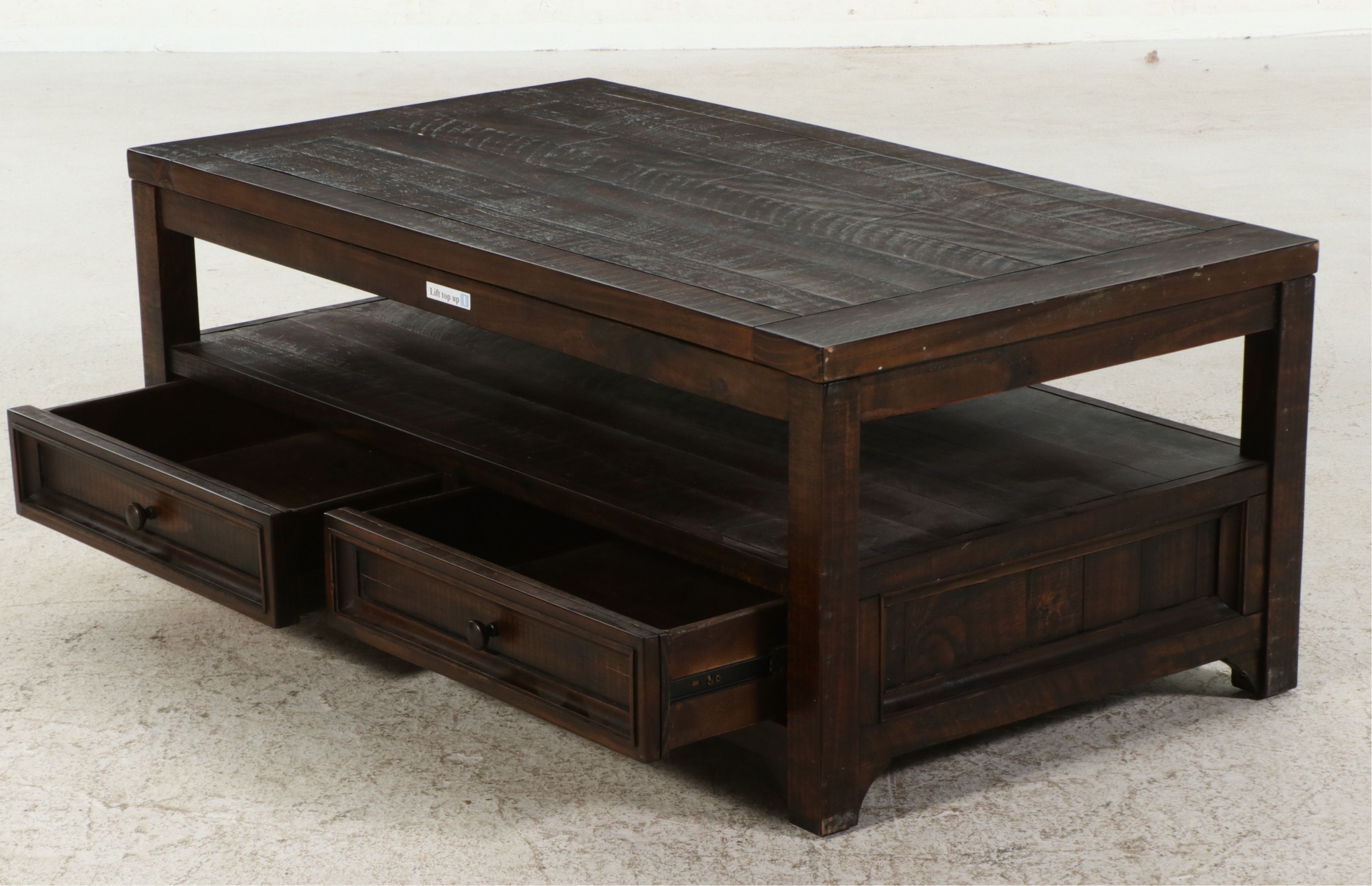 Contemporary Rustic "Lift-Top" Coffee Table with Two Storage Drawers, 21st C.