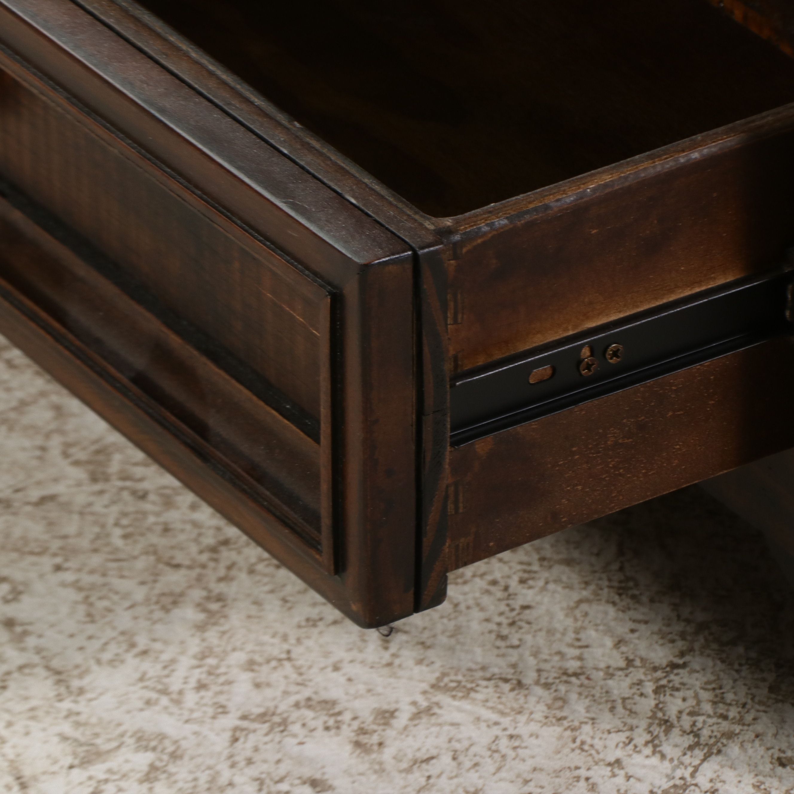 Contemporary Rustic "Lift-Top" Coffee Table with Two Storage Drawers, 21st C.