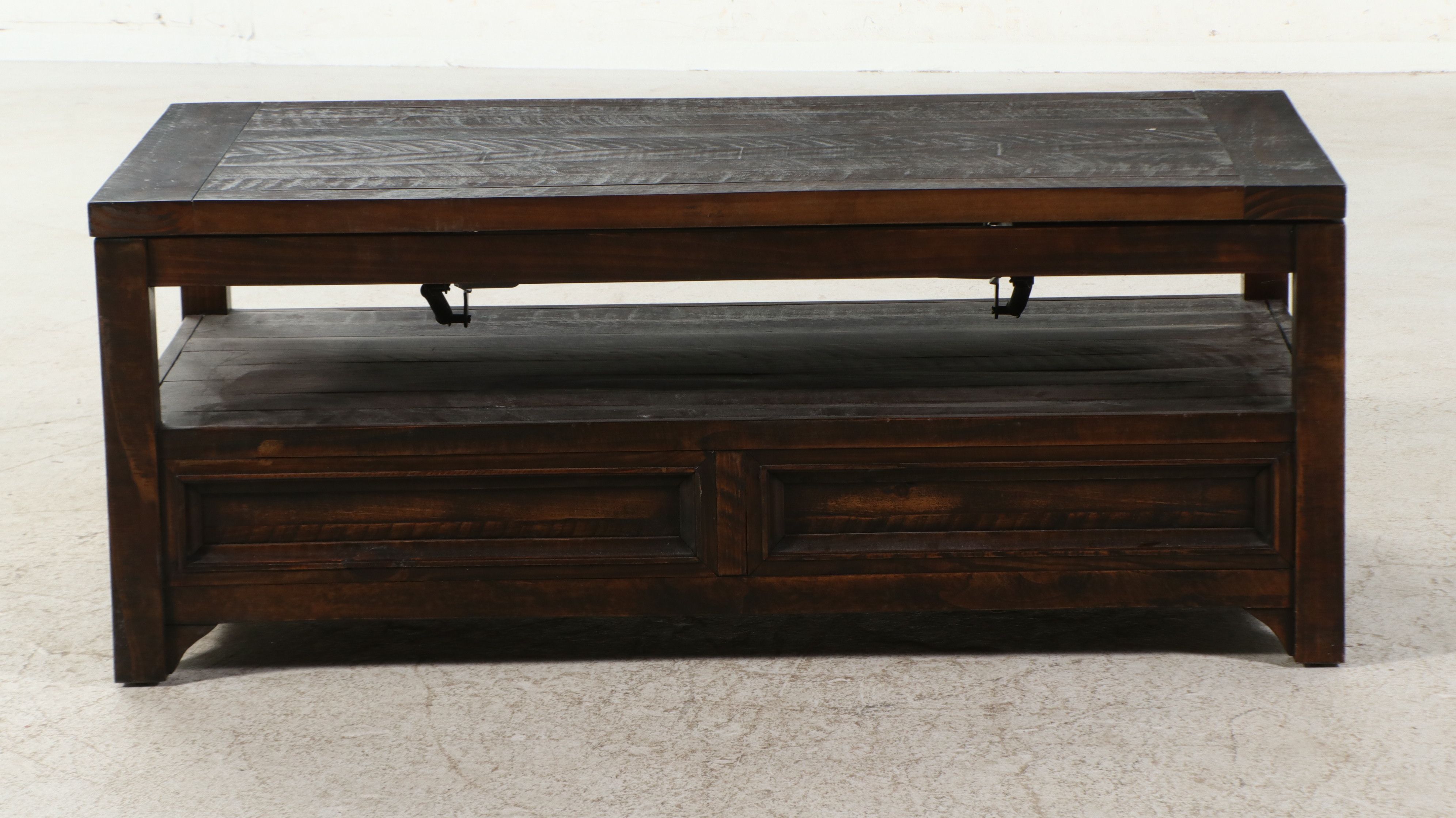 Contemporary Rustic "Lift-Top" Coffee Table with Two Storage Drawers, 21st C.