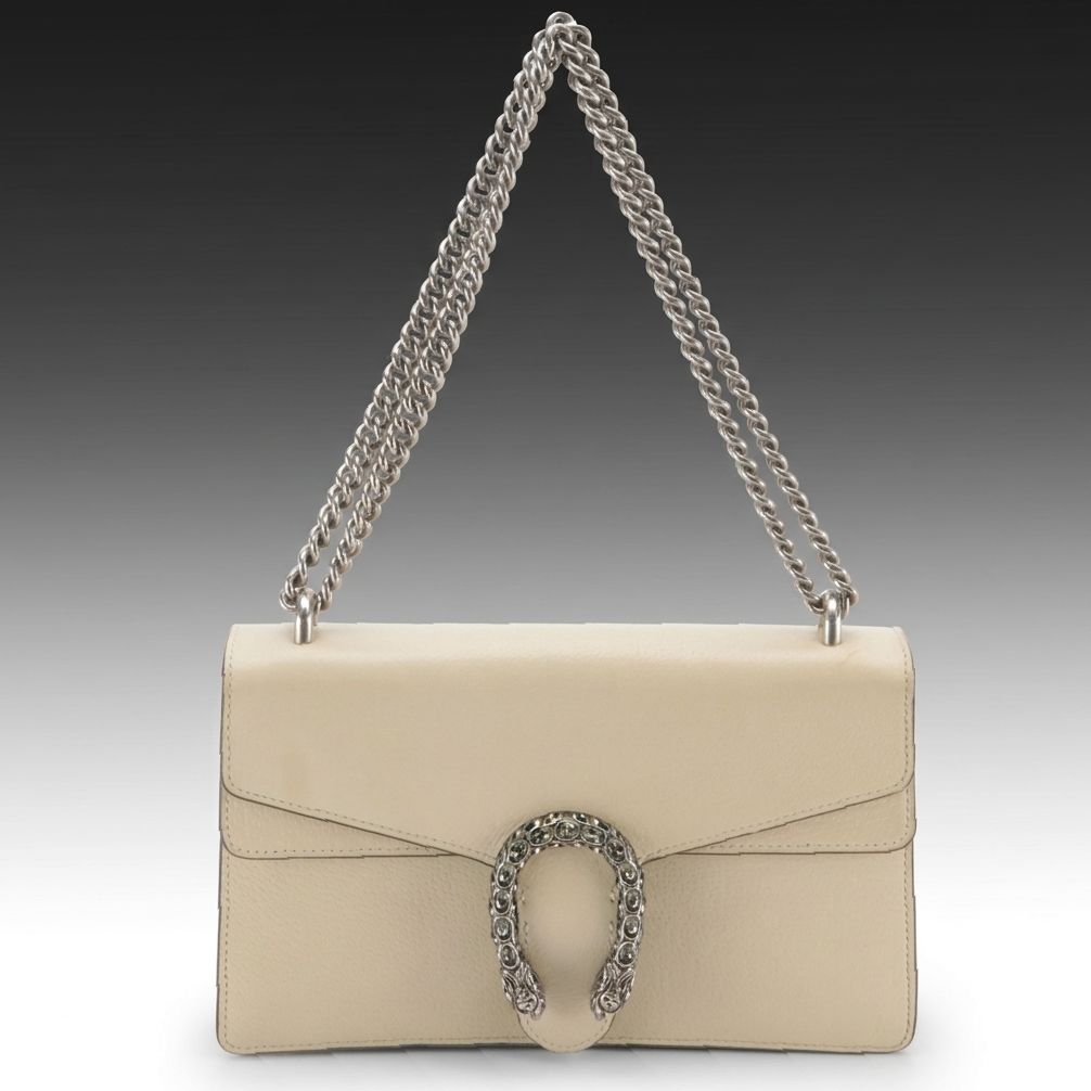 Gucci Medium Embellished Dionysis Chain Shoulder Bag in Ivory Leather