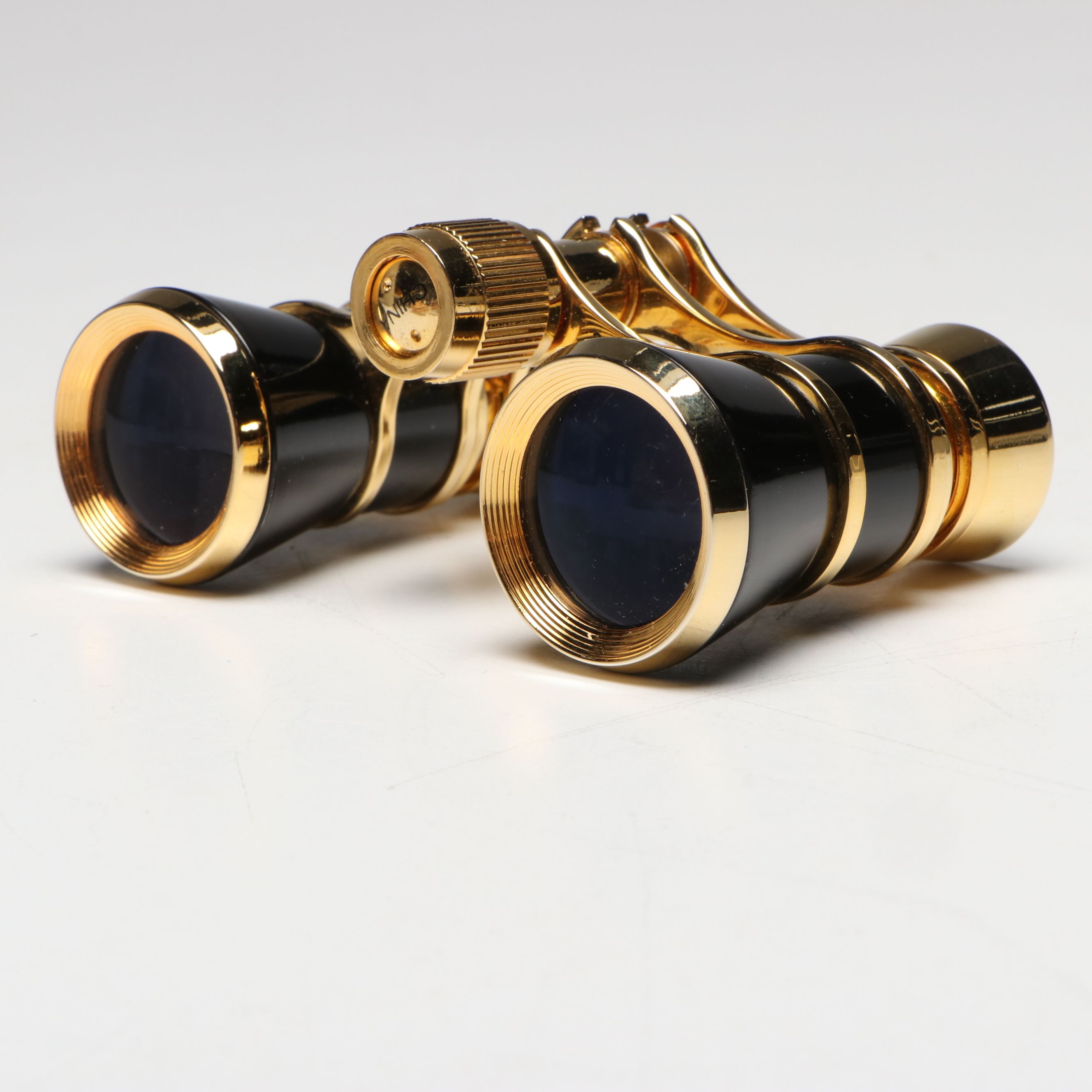 Selsie Black and Gold Finish Metal Opera Glasses with Drawstring Pouch