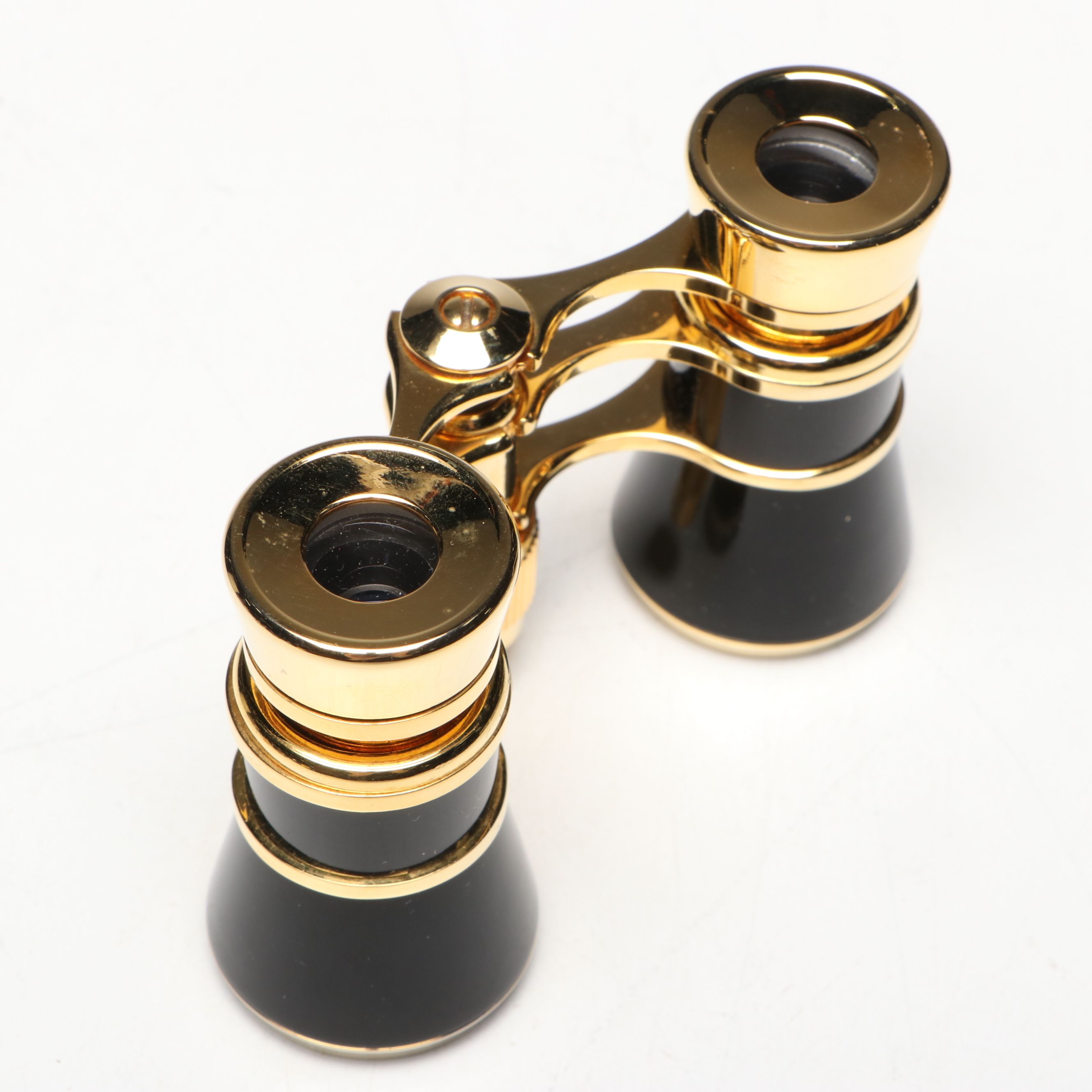 Selsie Black and Gold Finish Metal Opera Glasses with Drawstring Pouch