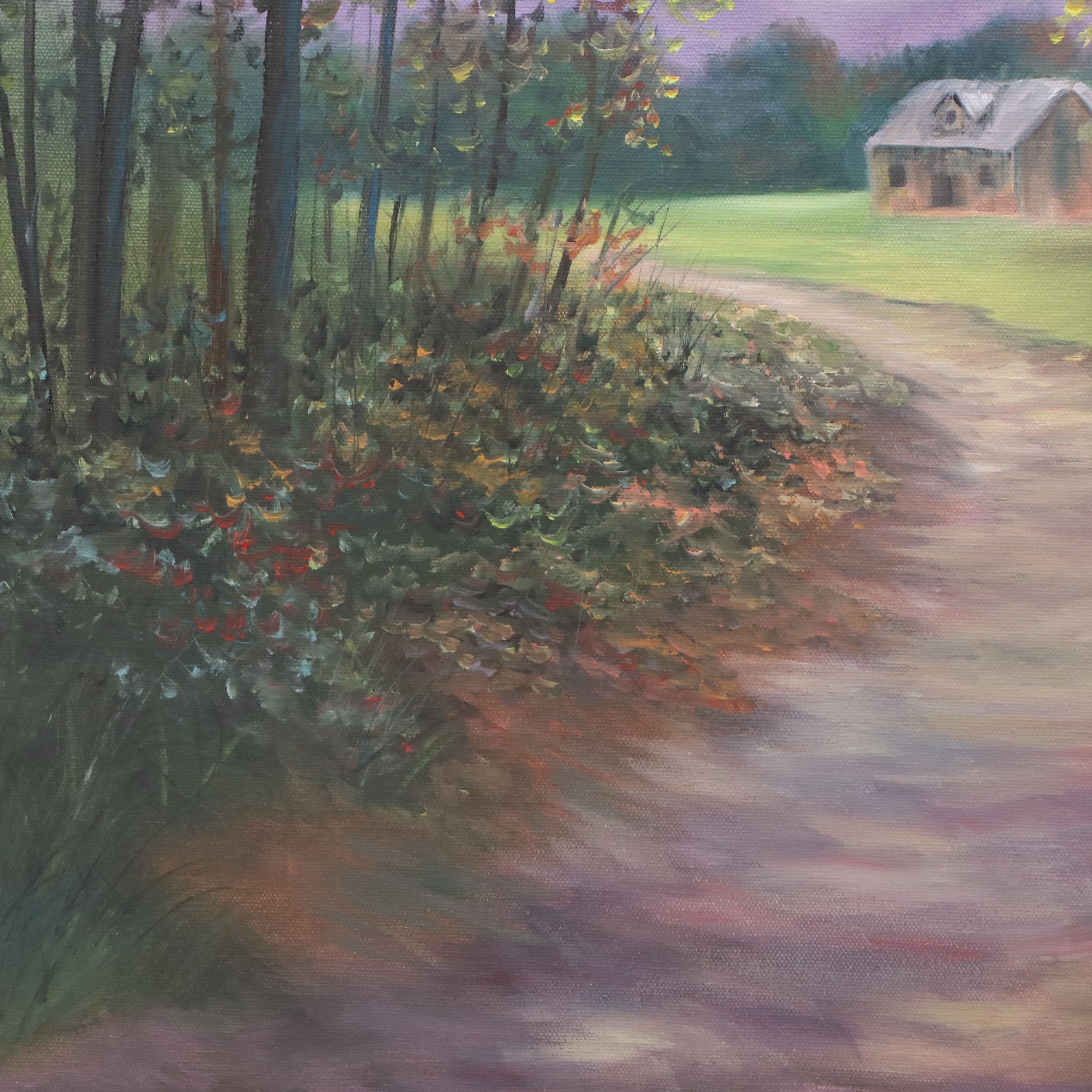 Idyllic Countryside Residential Landscape Oil Painting