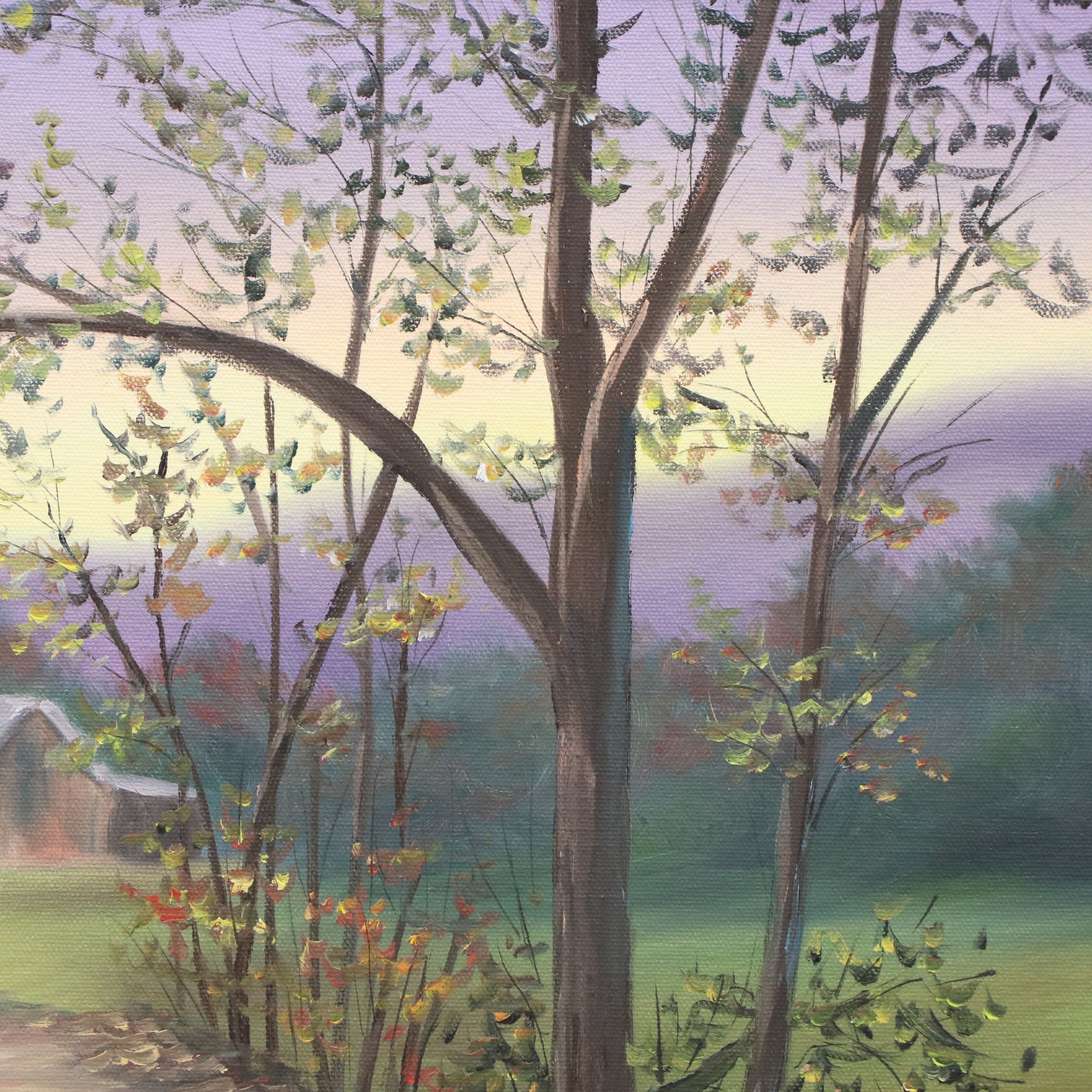 Idyllic Countryside Residential Landscape Oil Painting