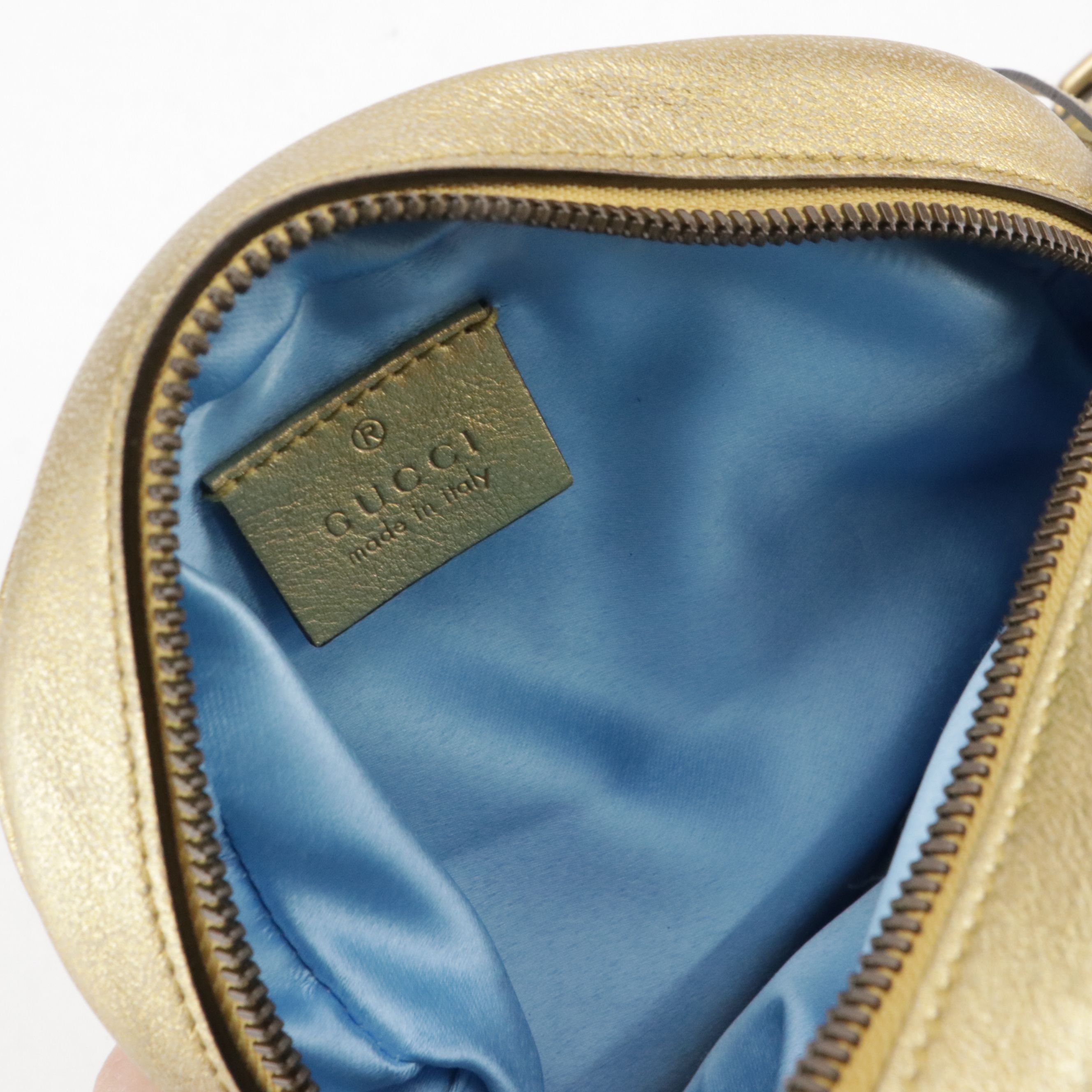 Gucci Marmont Mini Round Crossbody in Metallic Gold and Pink Leather