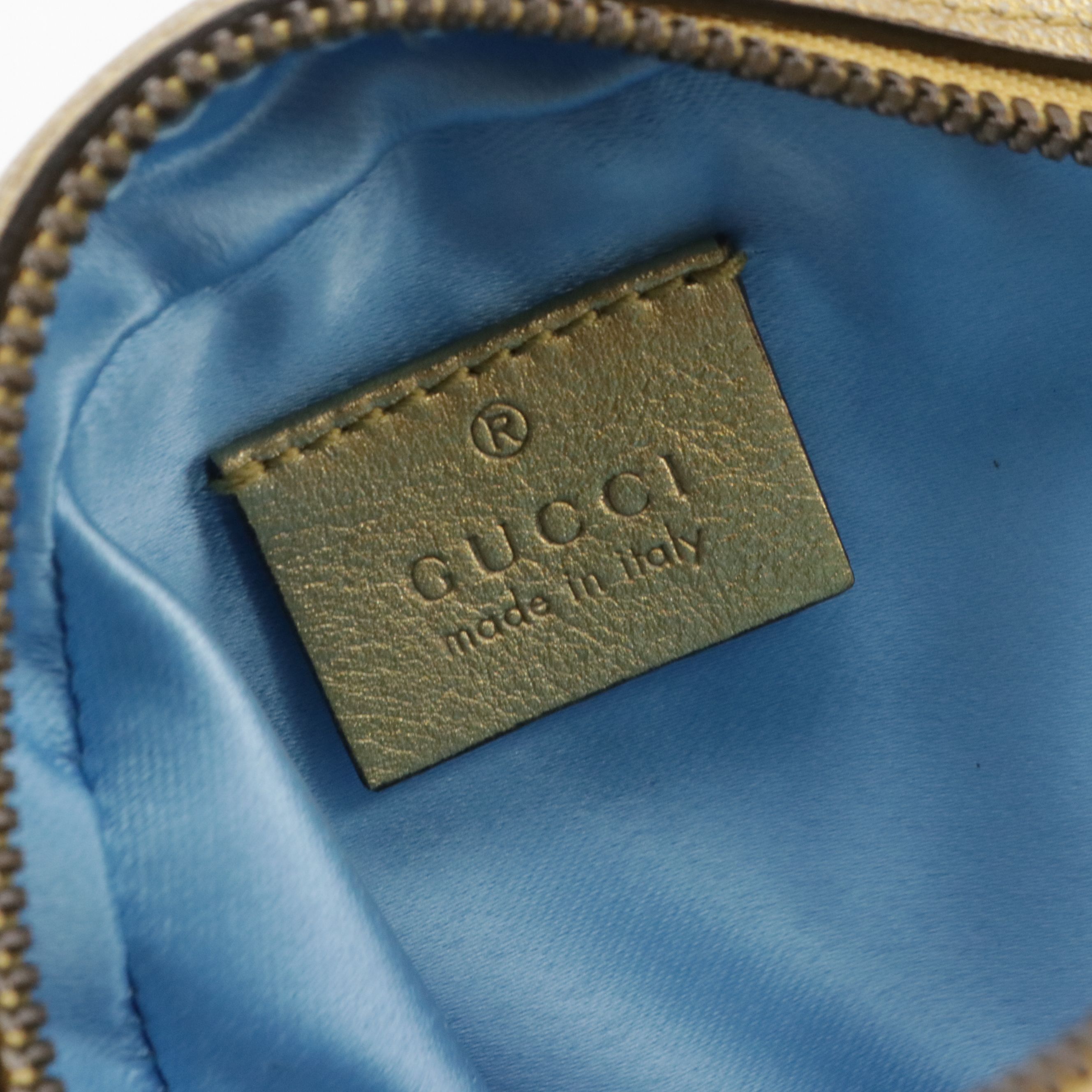 Gucci Marmont Mini Round Crossbody in Metallic Gold and Pink Leather