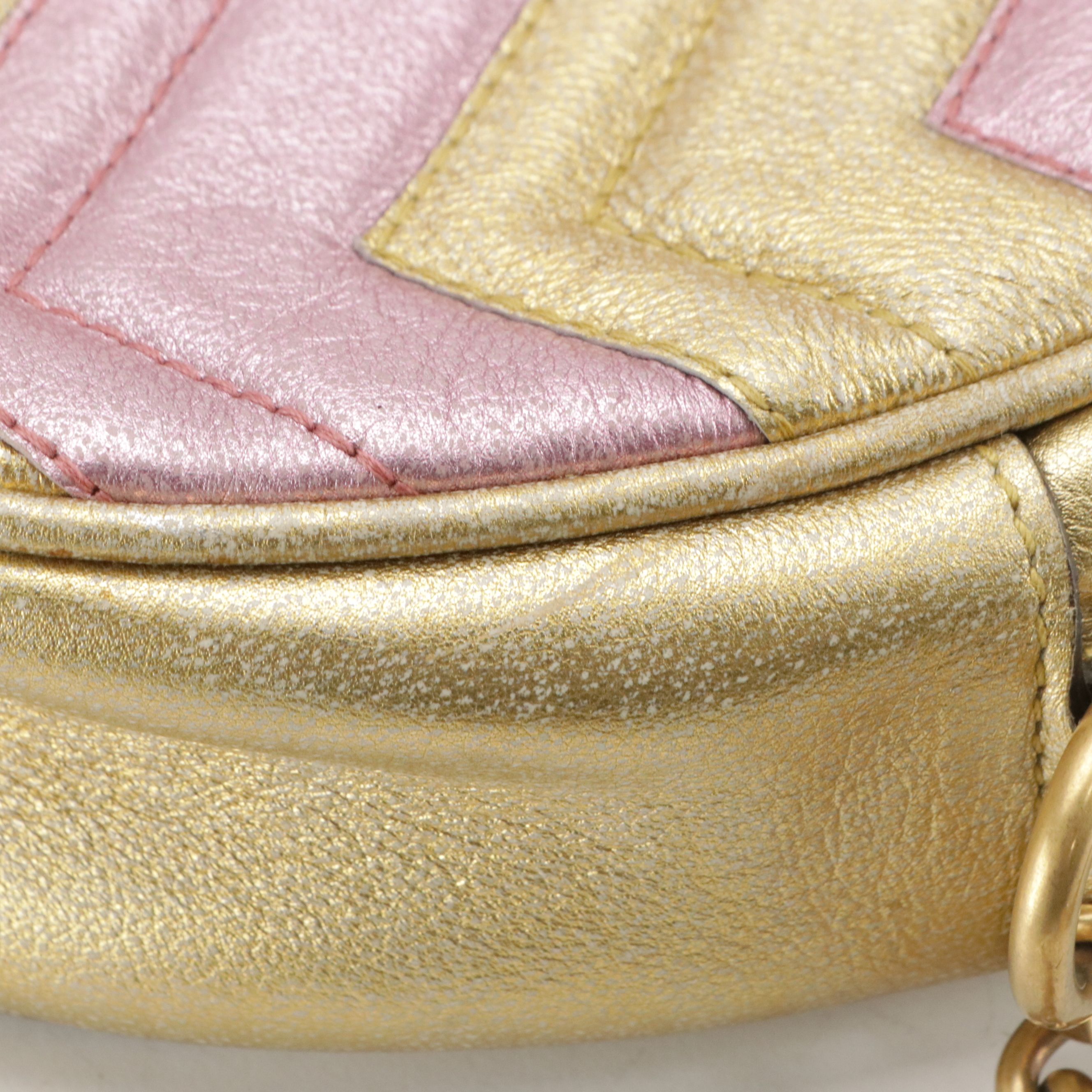 Gucci Marmont Mini Round Crossbody in Metallic Gold and Pink Leather