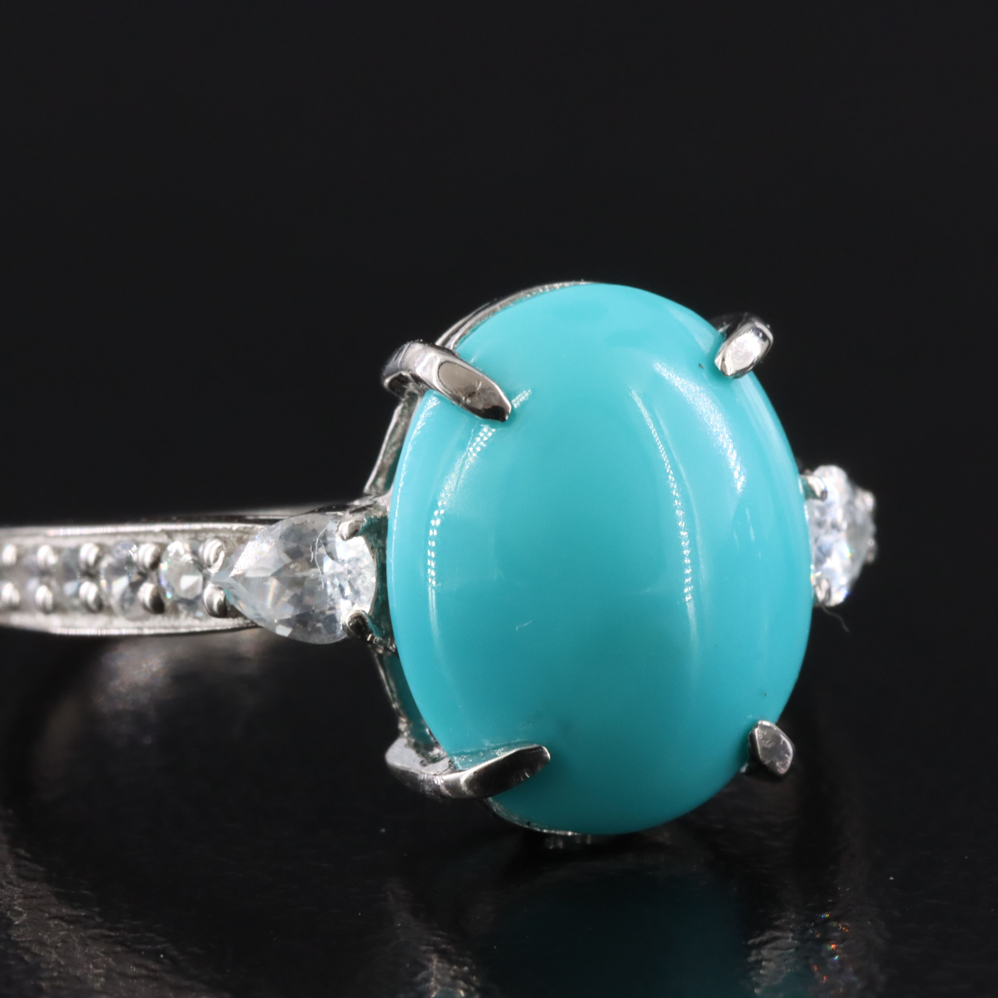 Platinum Turquoise and White Sapphire Ring