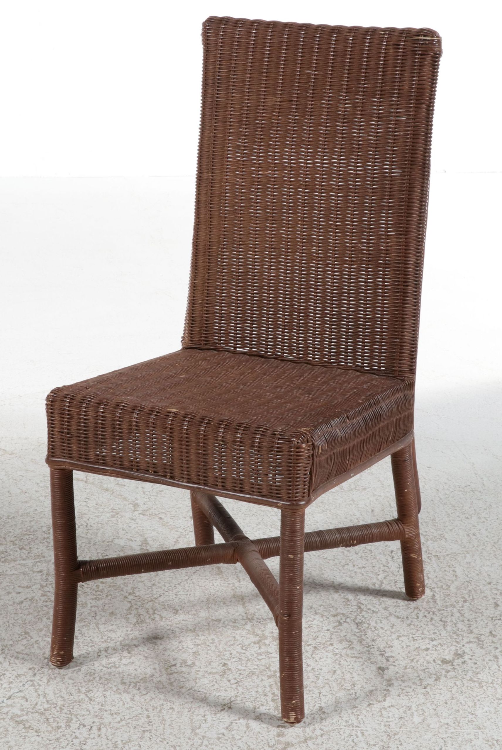 Contemporary High-Back Woven Rattan Side Chair, 21st Century