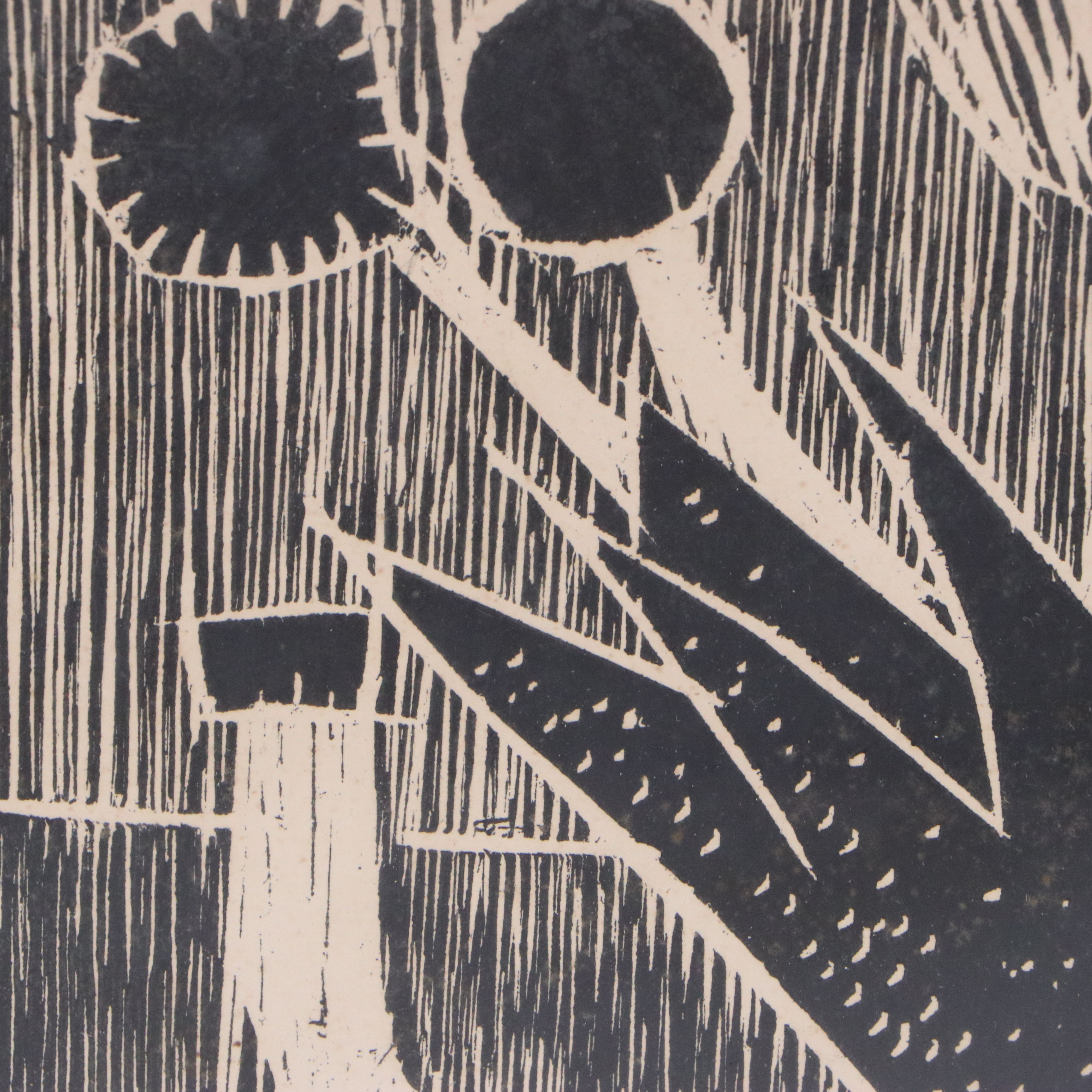 Arne Lindaas Modernist Linocut "Kaktus," 1948
