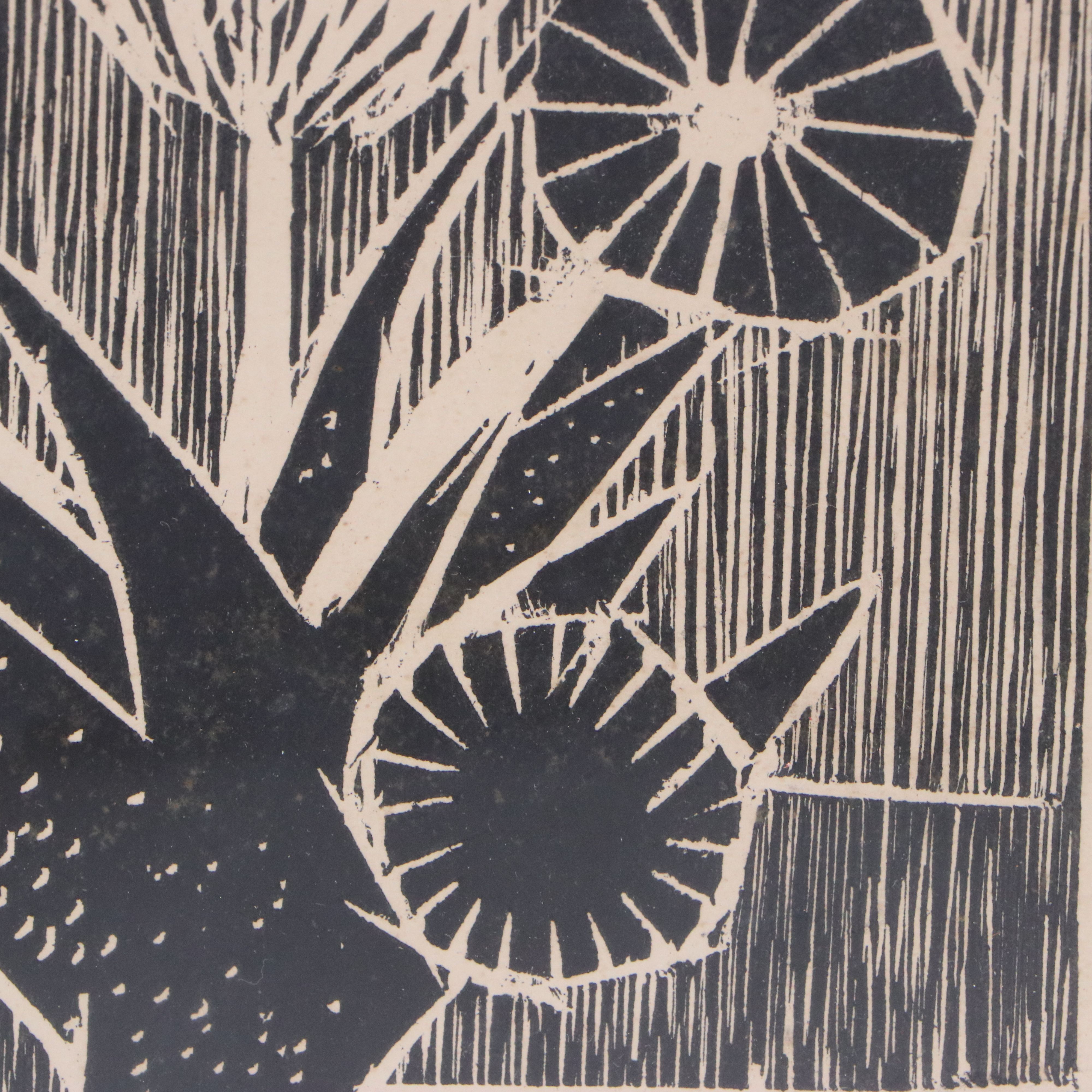 Arne Lindaas Modernist Linocut "Kaktus," 1948