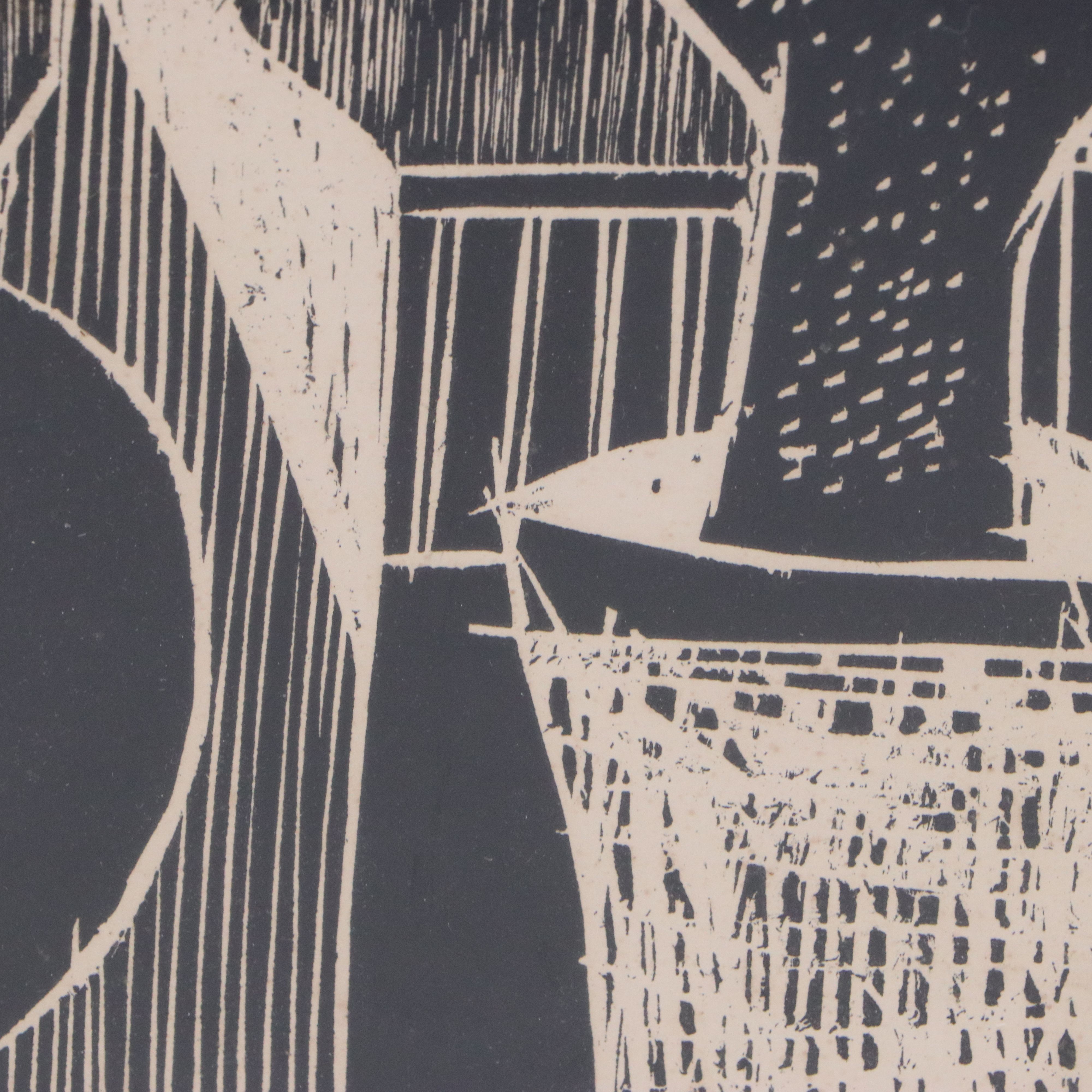 Arne Lindaas Modernist Linocut "Kaktus," 1948