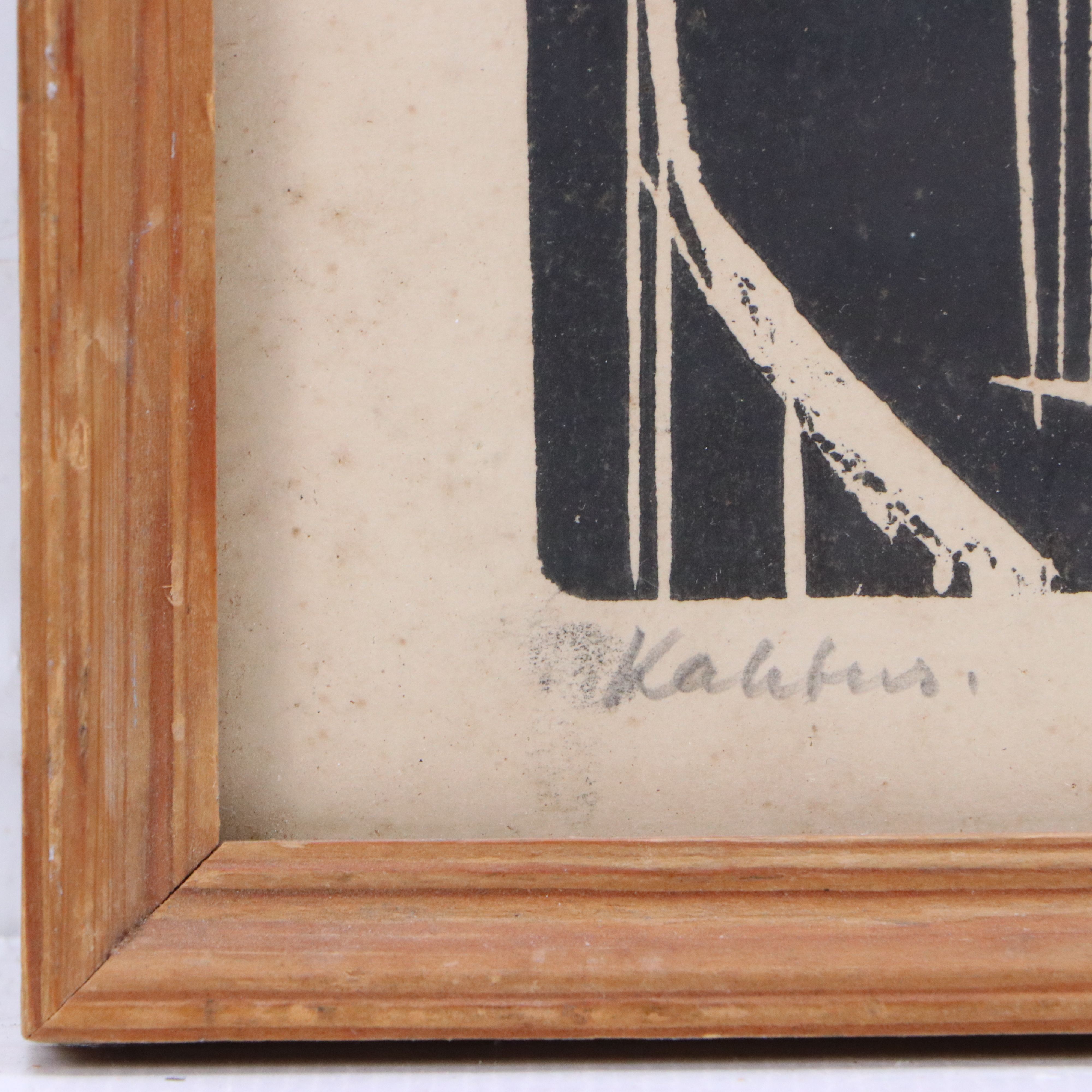 Arne Lindaas Modernist Linocut "Kaktus," 1948