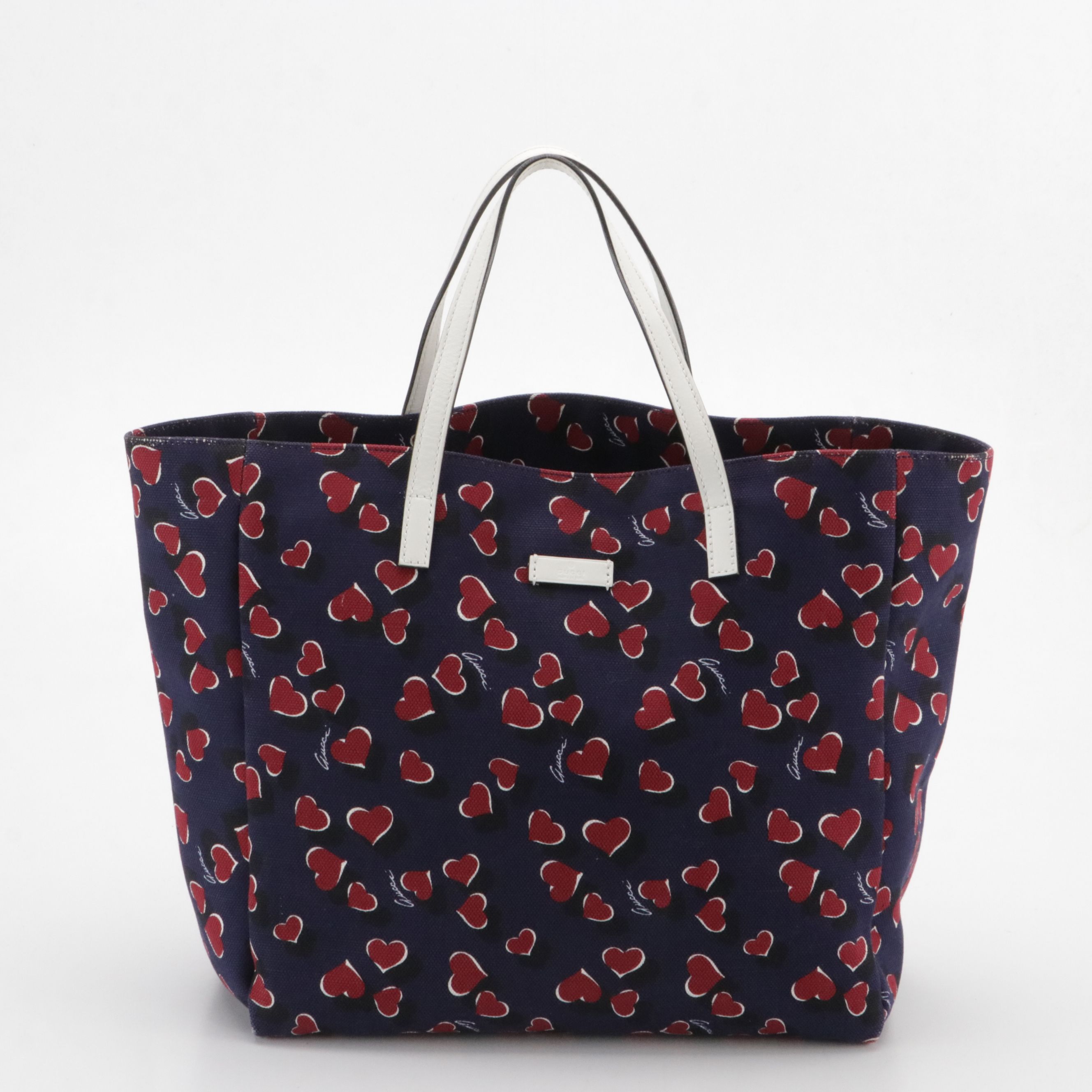 Gucci Tote Bag in Heartbeat Print Canvas with White Leather Trim