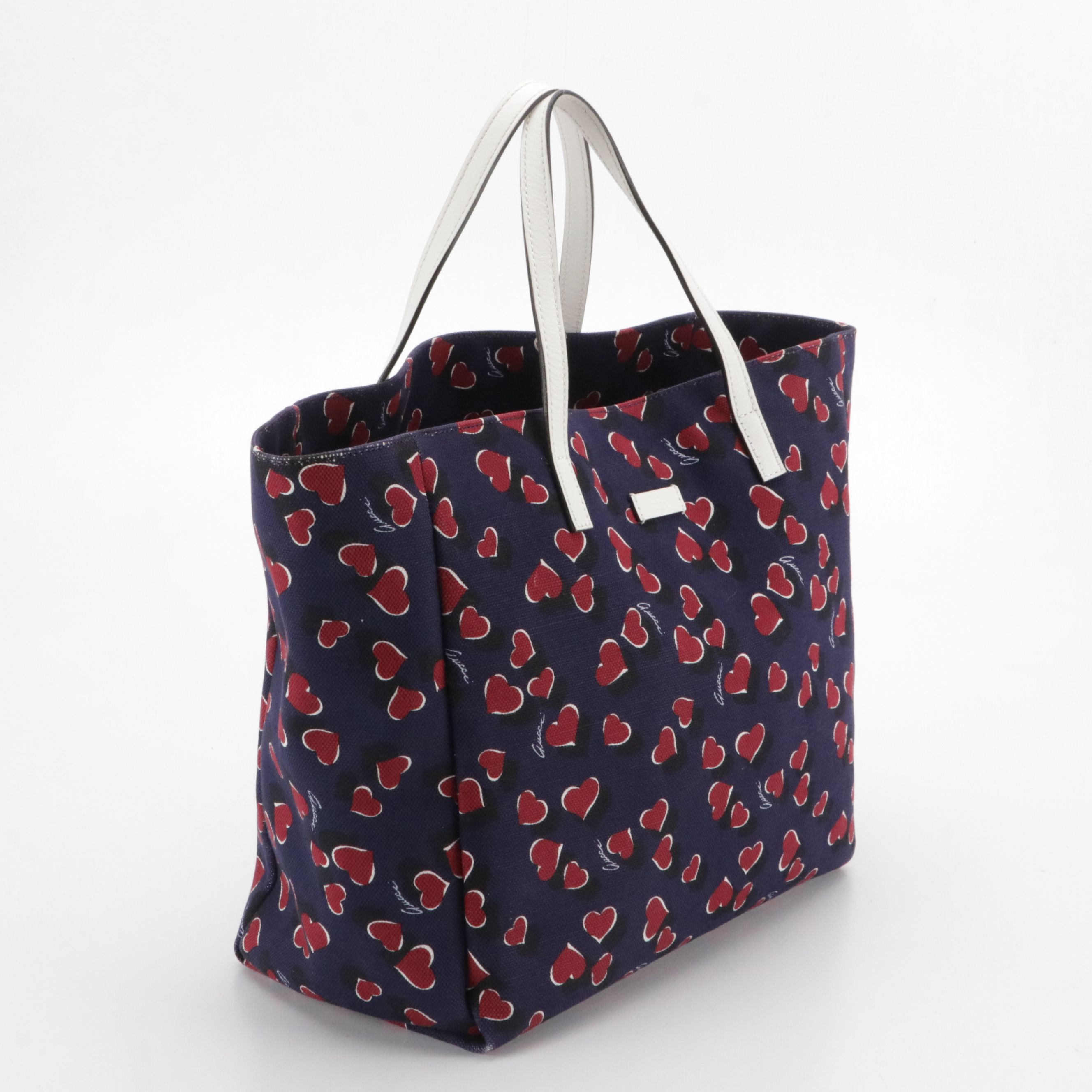Gucci Tote Bag in Heartbeat Print Canvas with White Leather Trim