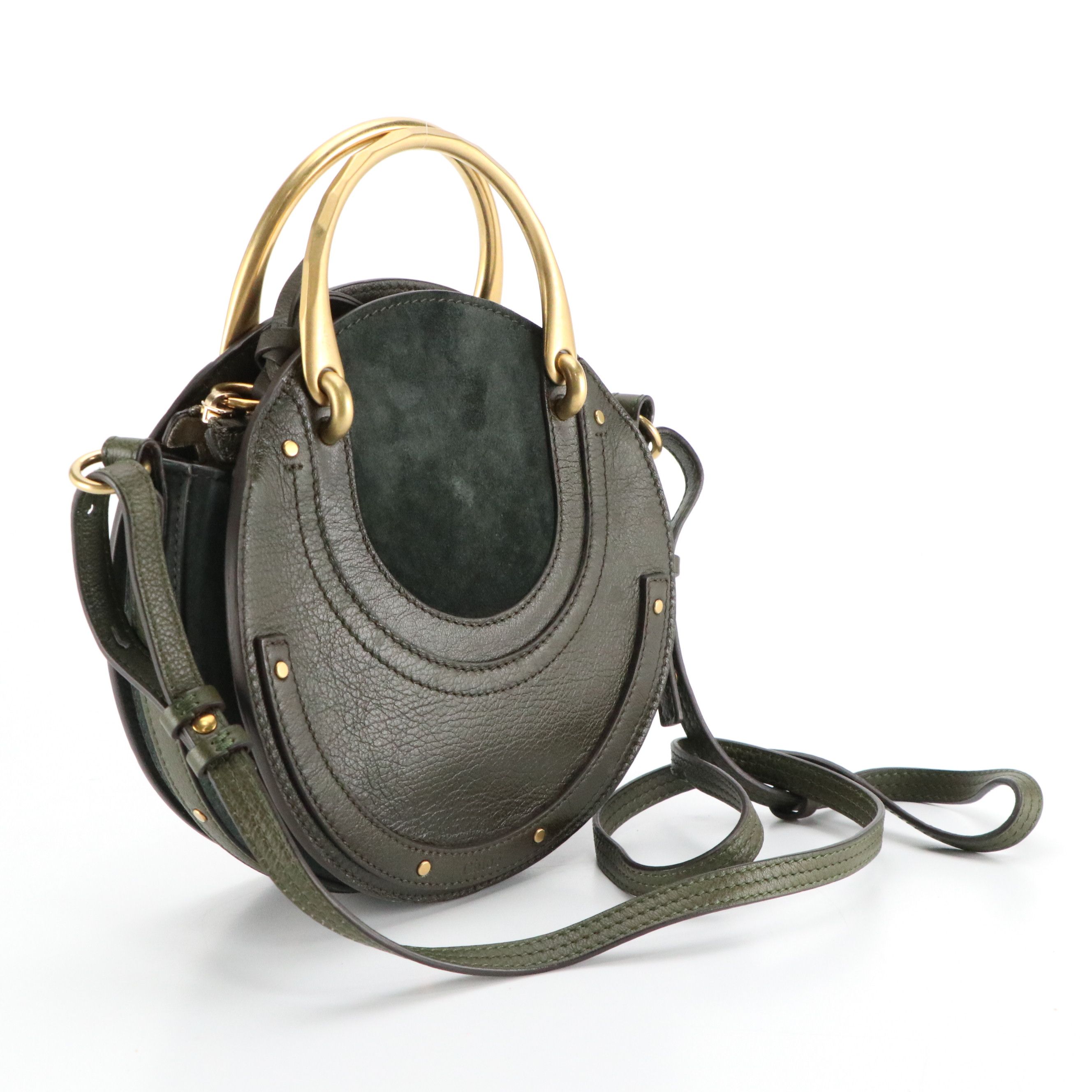 Chloé Pixie Min Round Two Way Bag in Olive Green Leather