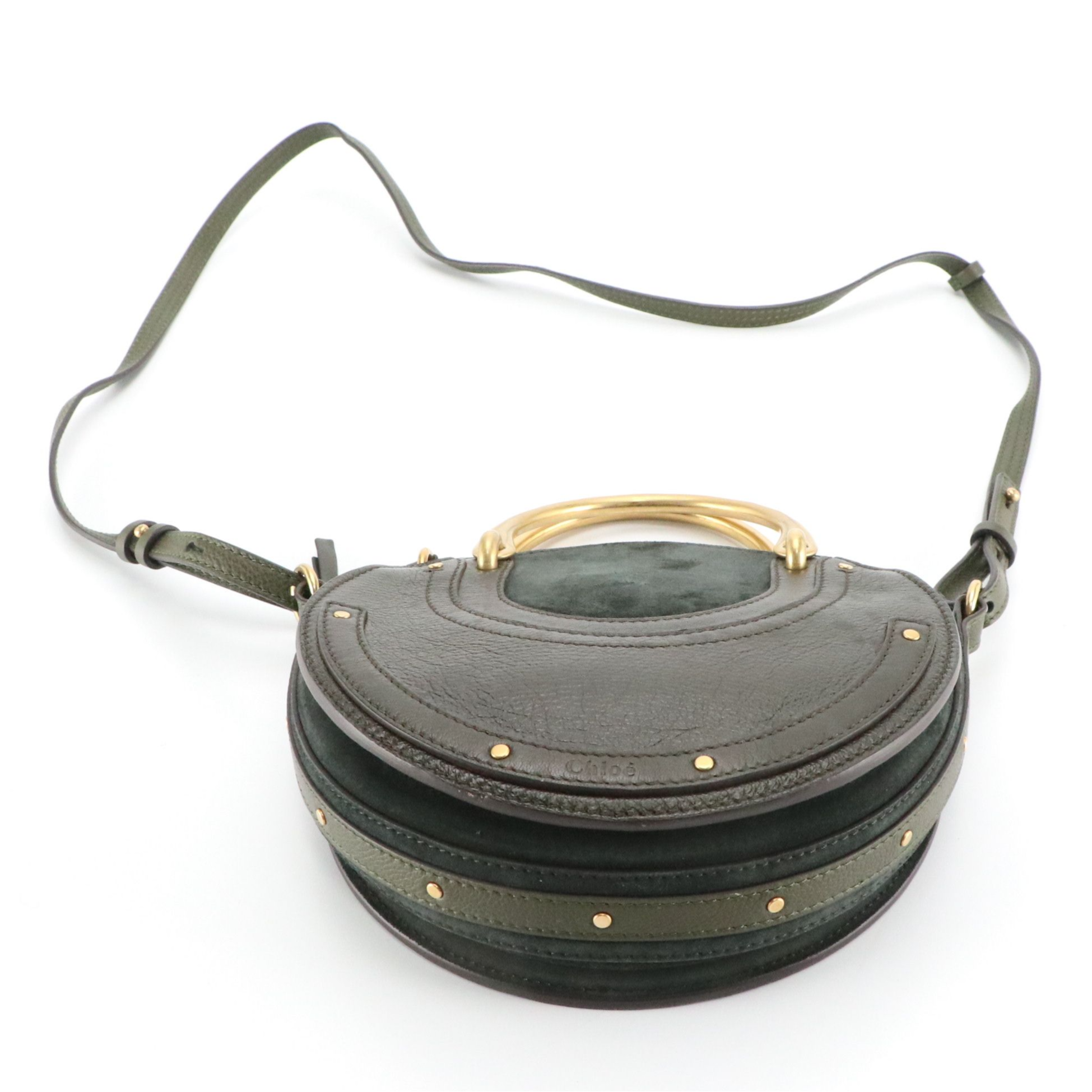 Chloé Pixie Min Round Two Way Bag in Olive Green Leather