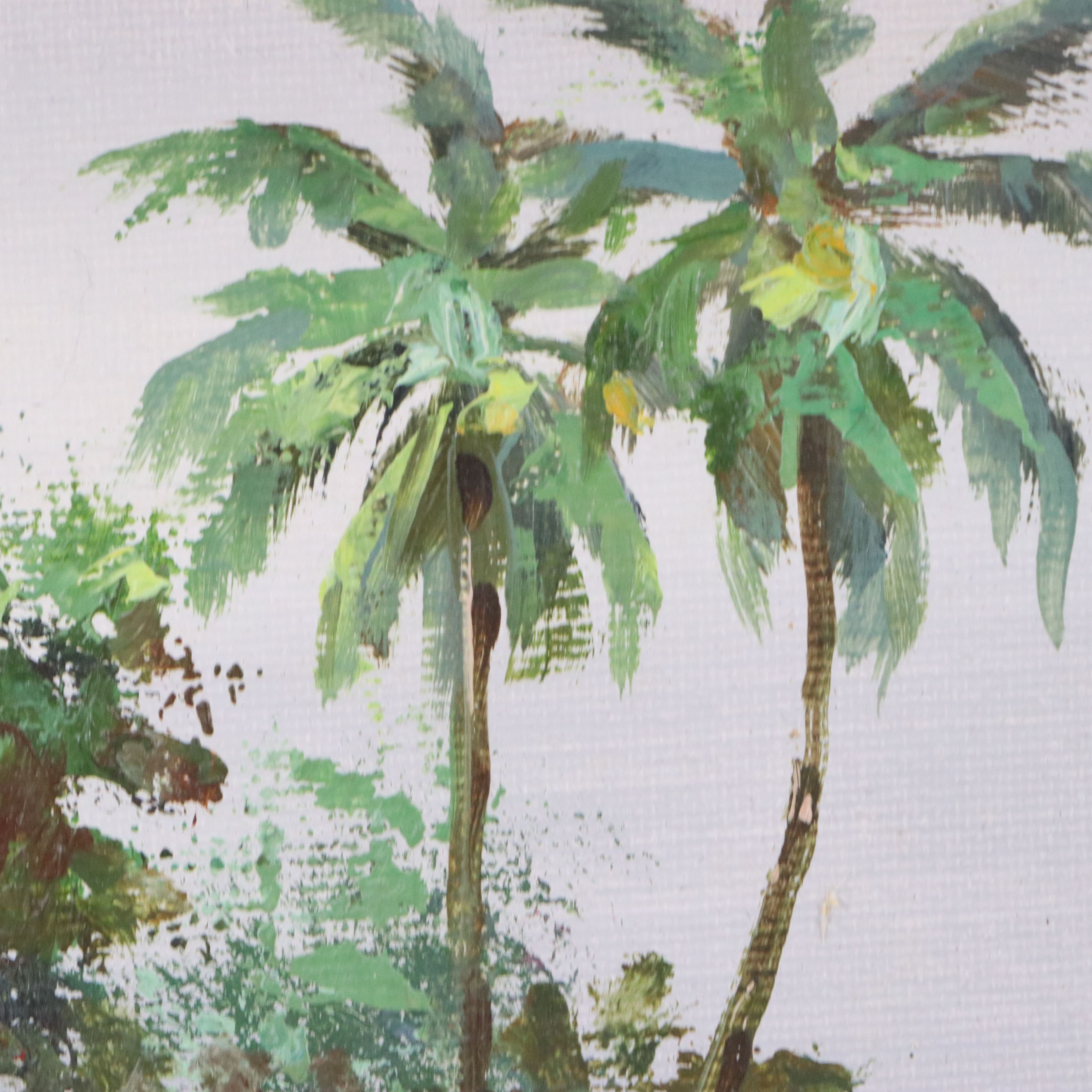 Thai Souvenir Oil Painting of Fishing Village, Circa 1979