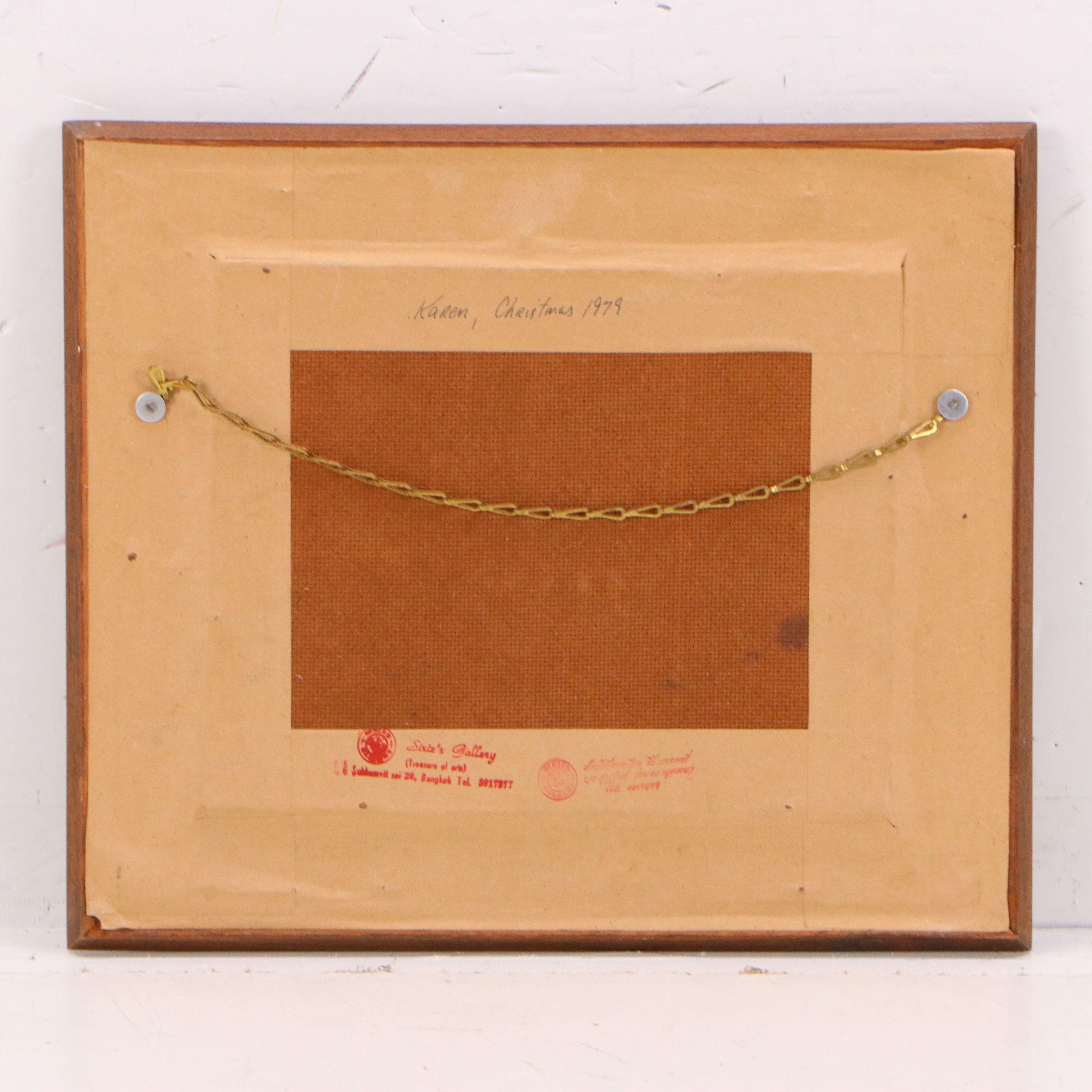 Thai Souvenir Oil Painting of Fishing Village, Circa 1979