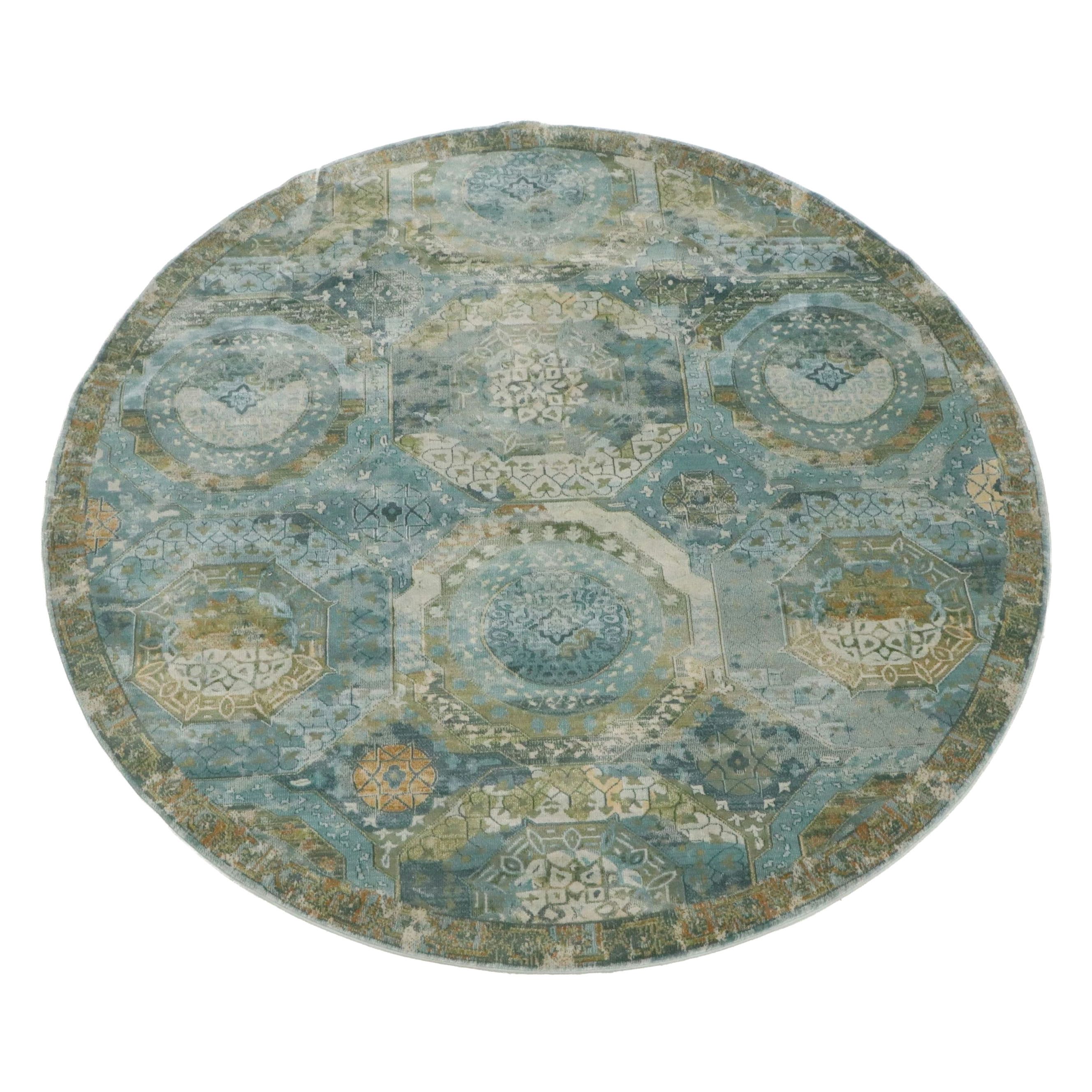 8' Round Machine Made Havana Collection Distressed Medallion Area Rug
