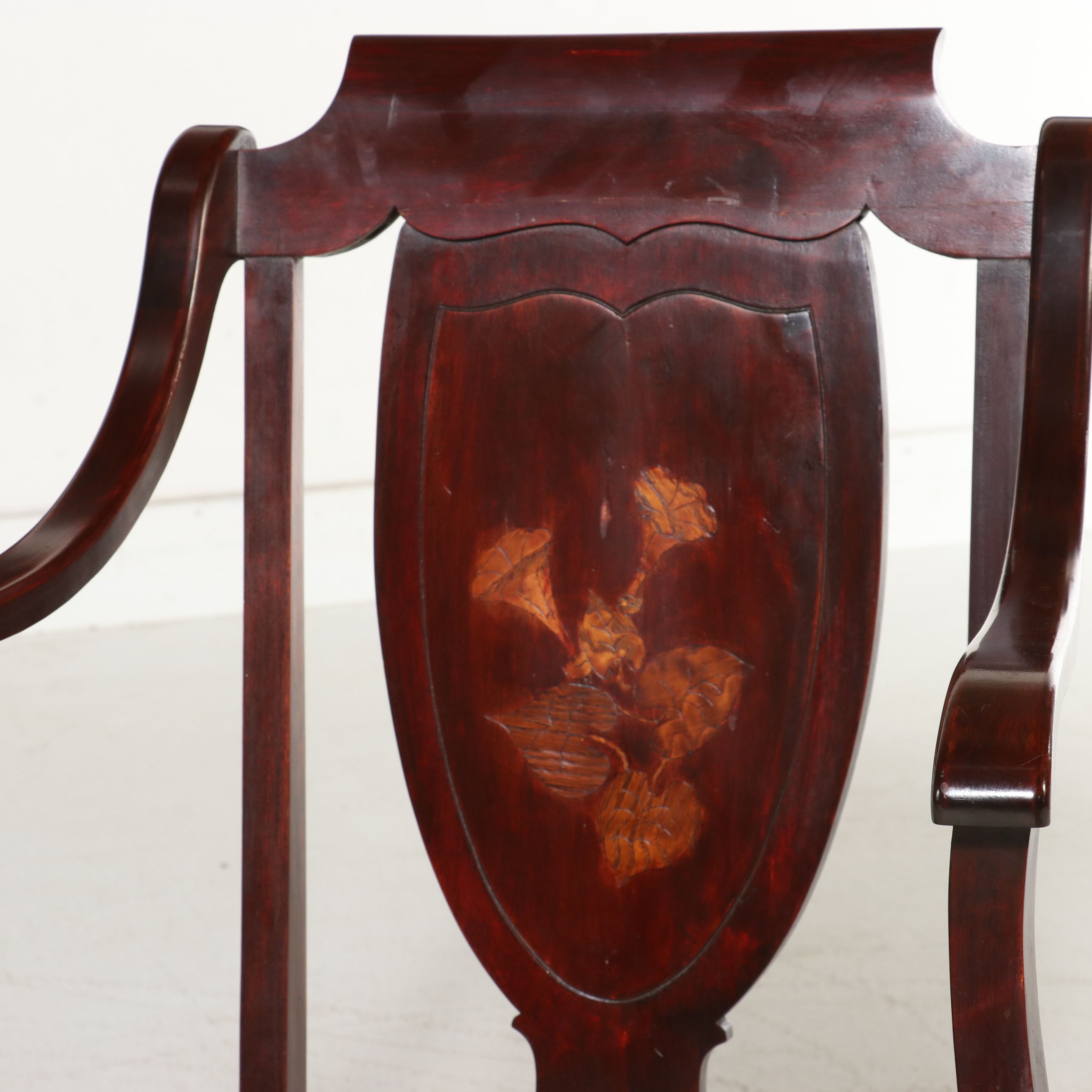 Art Nouveau Mahogany Inlaid Shield-Back Armchair with Bargello Needlepoint Seat