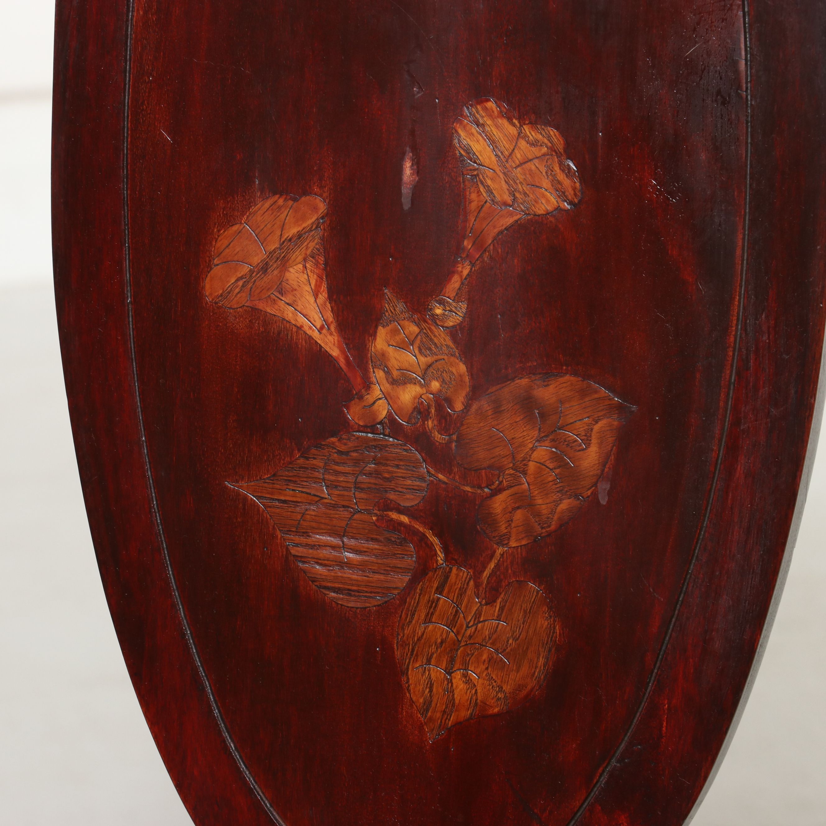 Art Nouveau Mahogany Inlaid Shield-Back Armchair with Bargello Needlepoint Seat