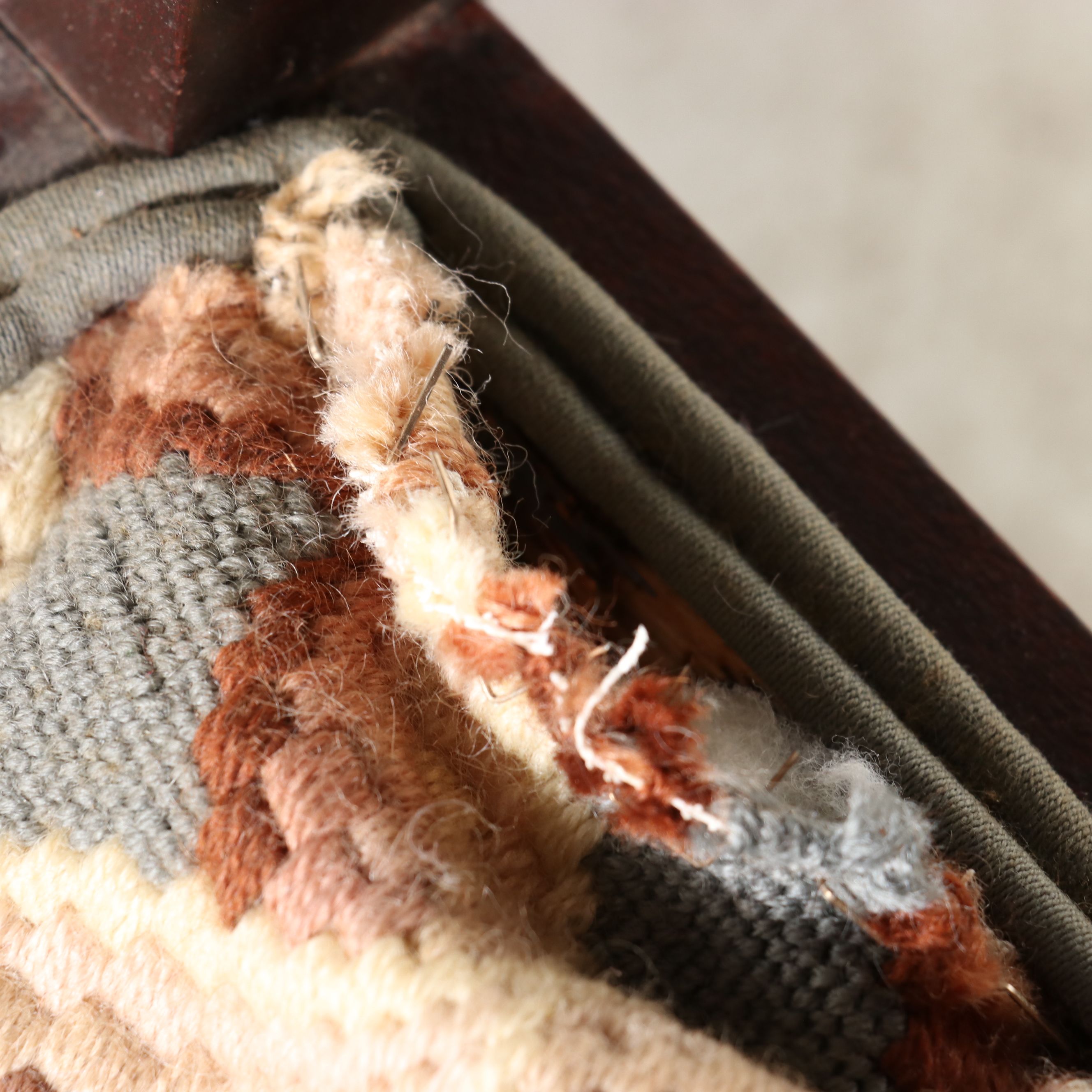 Art Nouveau Mahogany Inlaid Shield-Back Armchair with Bargello Needlepoint Seat