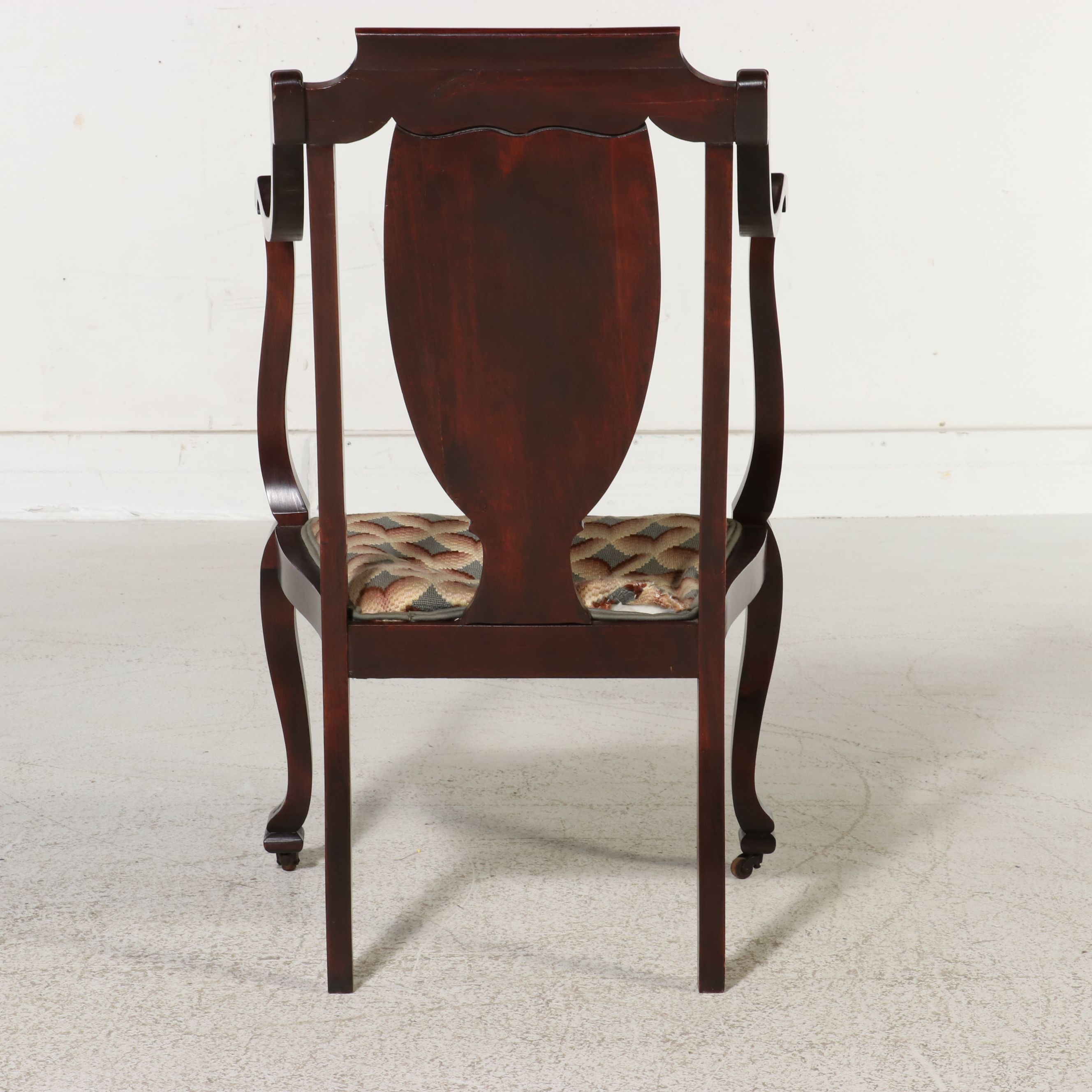 Art Nouveau Mahogany Inlaid Shield-Back Armchair with Bargello Needlepoint Seat