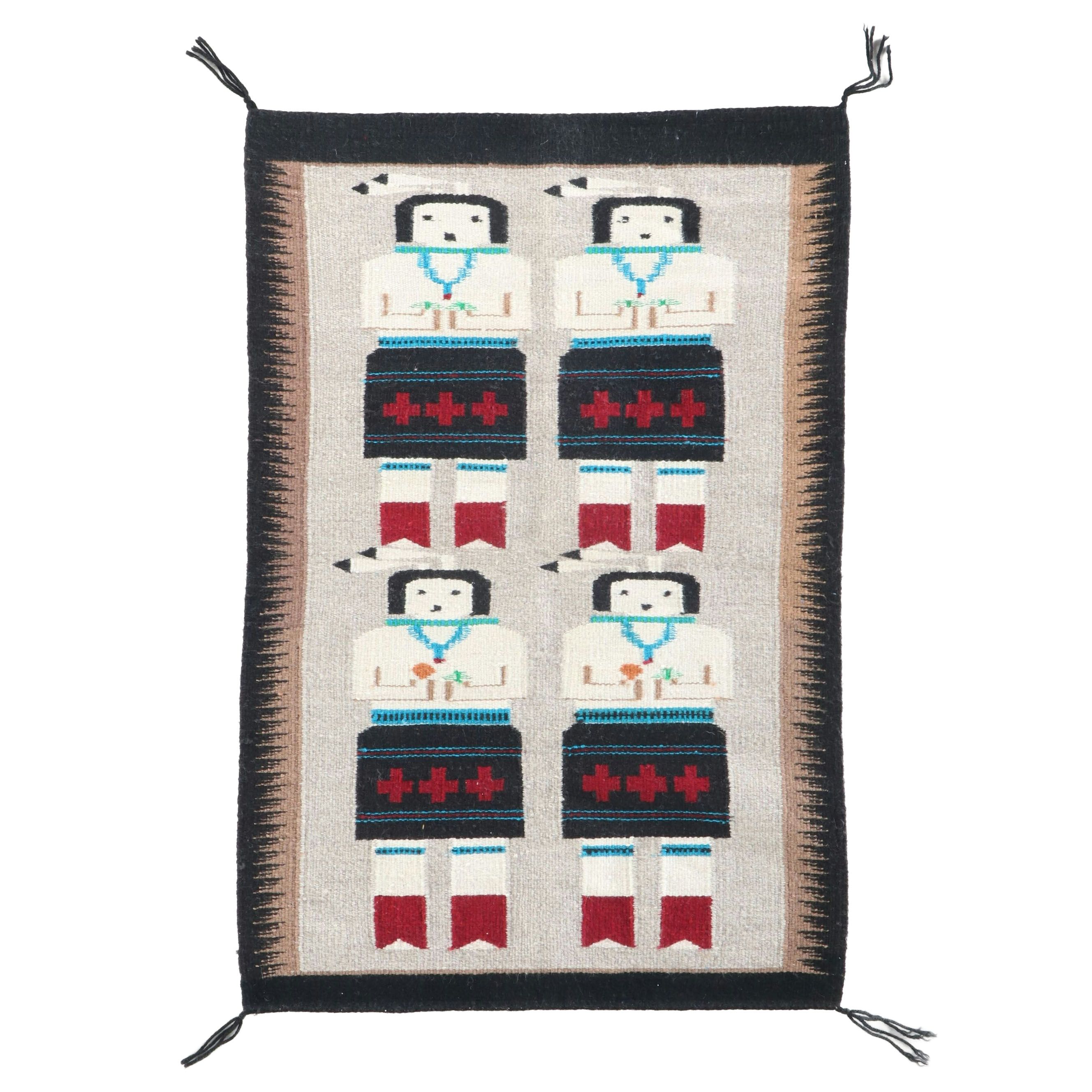2' x 3' Handwoven Navajo Yei Style Wool Rug