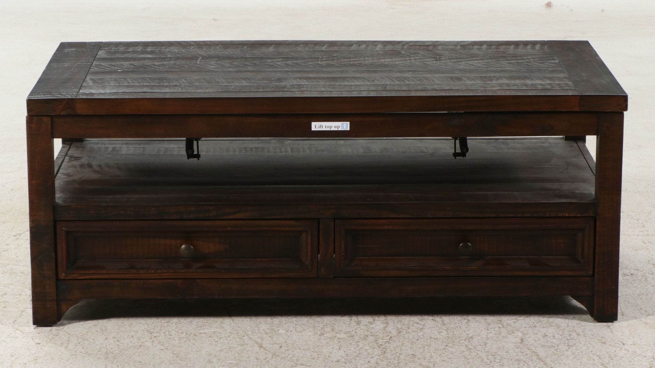 Contemporary Rustic "Lift-Top" Coffee Table with Two Storage Drawers, 21st C.