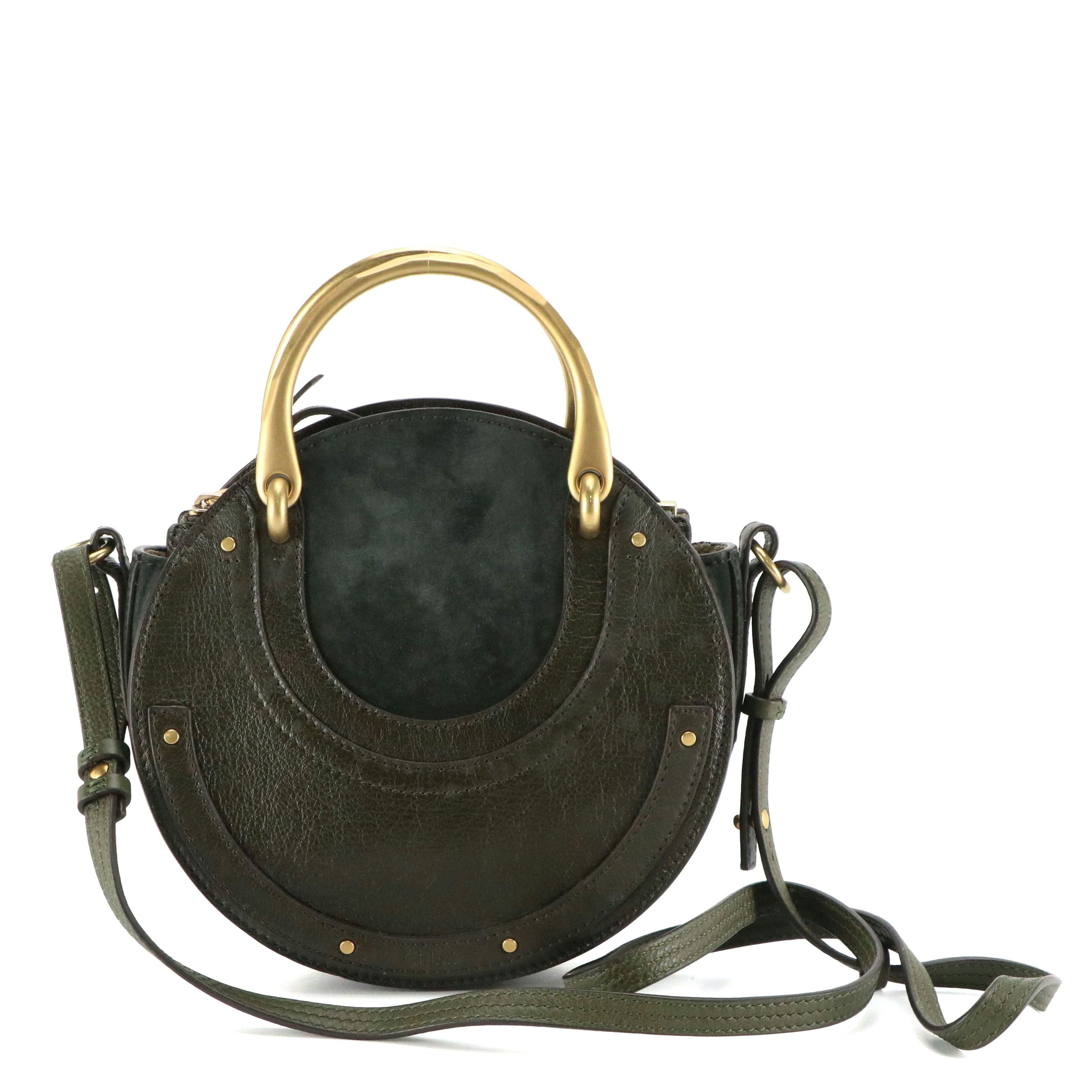 Chloé Pixie Min Round Two Way Bag in Olive Green Leather