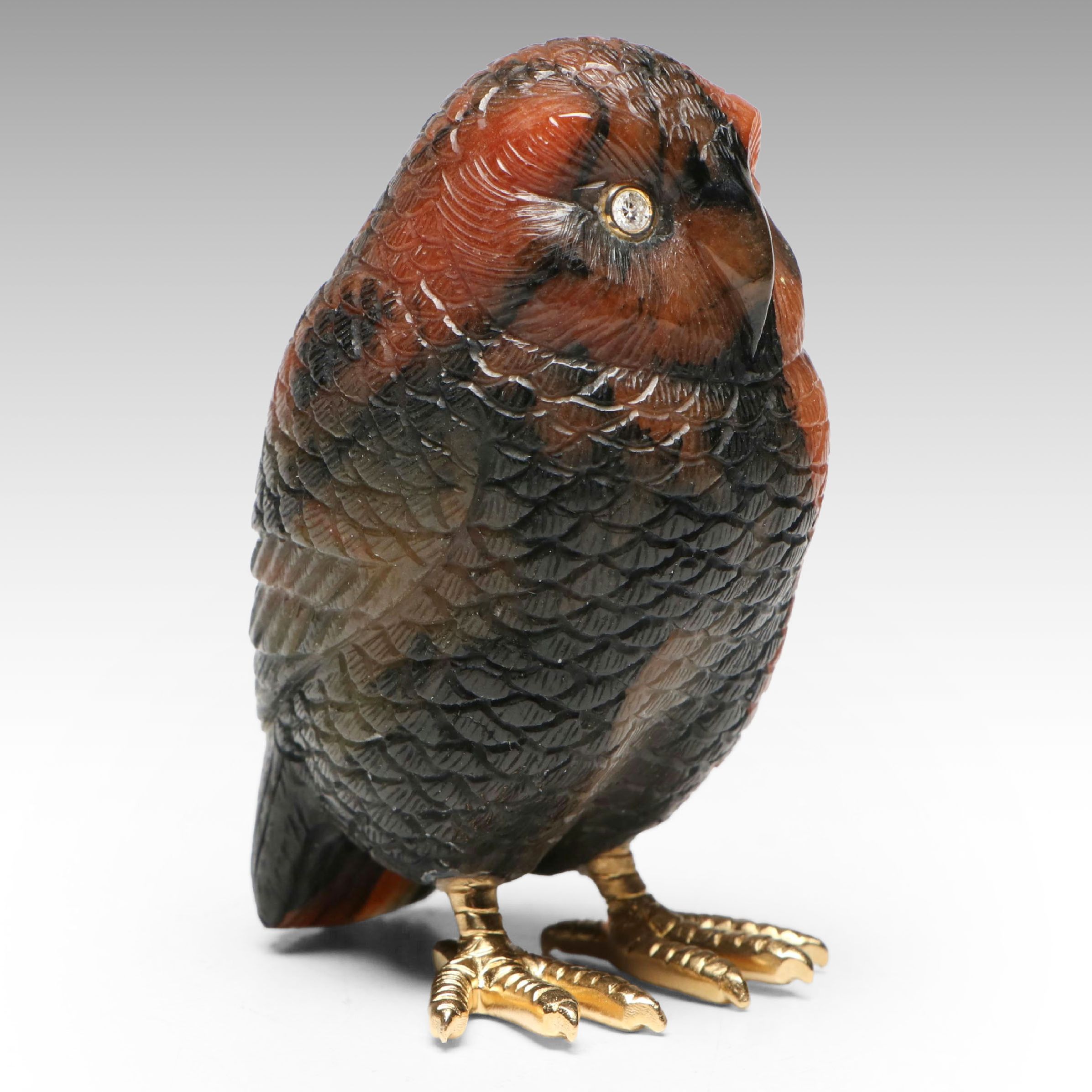 Hand-Carved Quartz Owl with Diamond Eyes