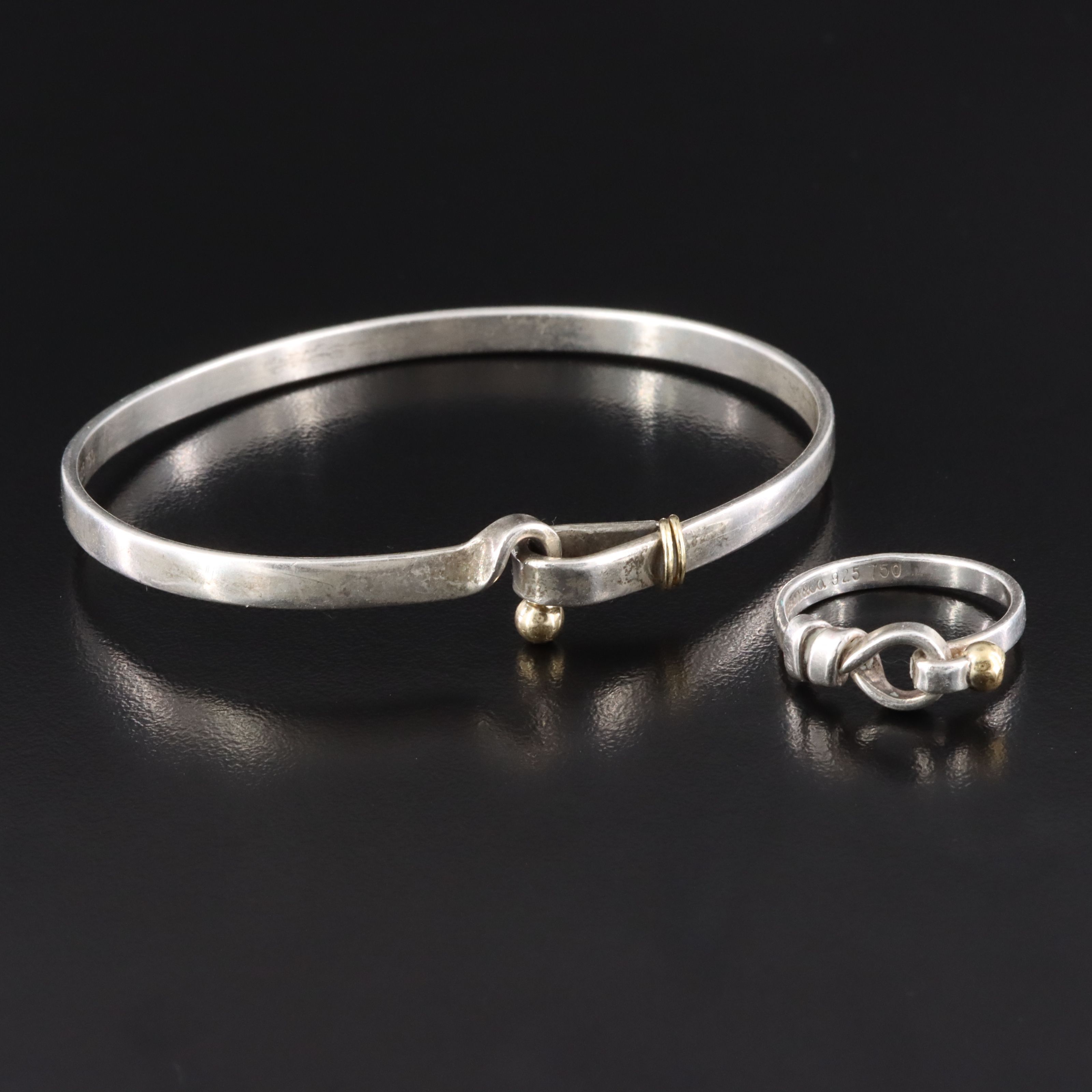 Tiffany & Co. Sterling Hook and Eye Bracelet and Ring with 18K Accent