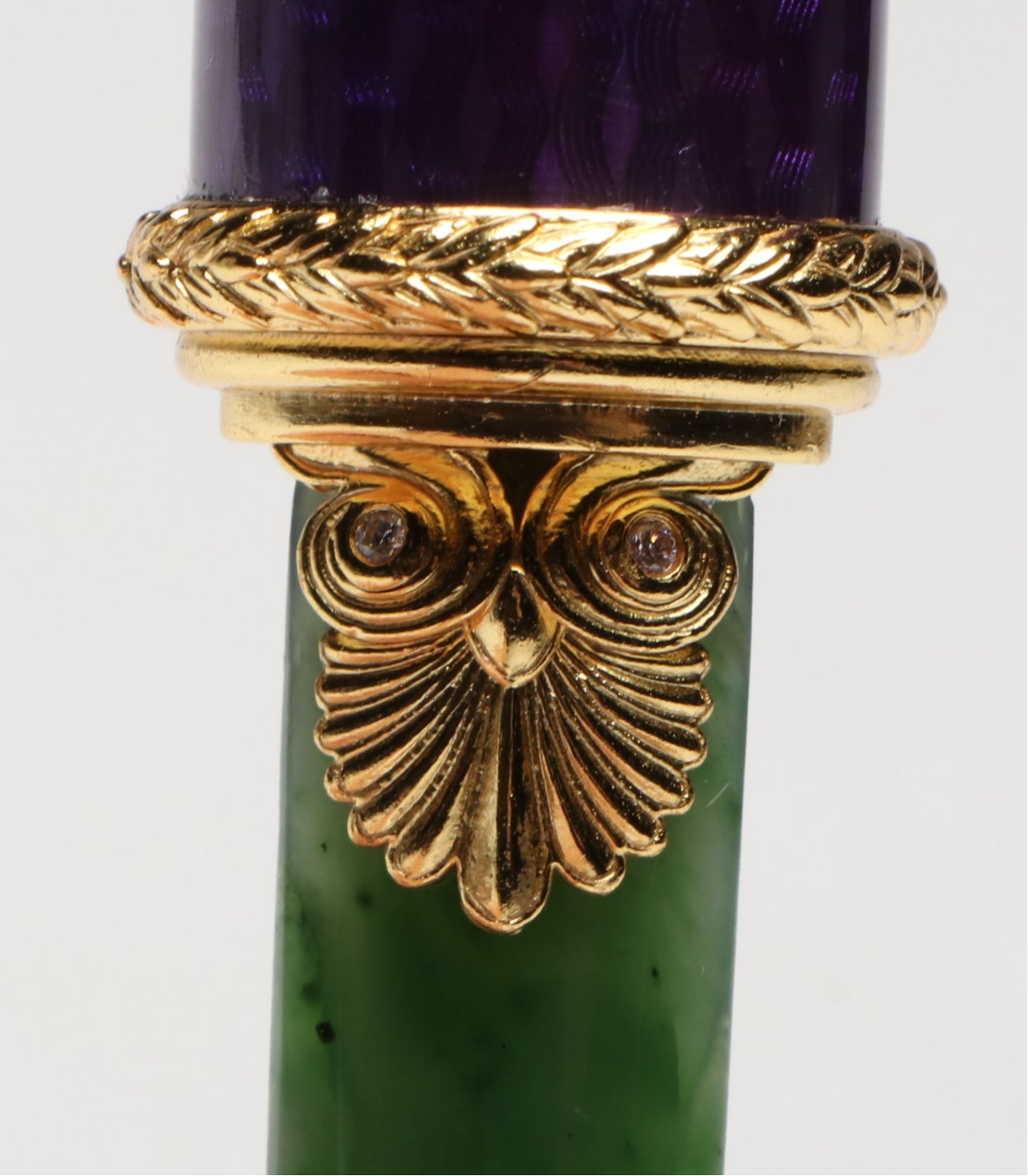 Imperial Russian Gilt Silver and Nephrite Letter Opener with Diamond Accents