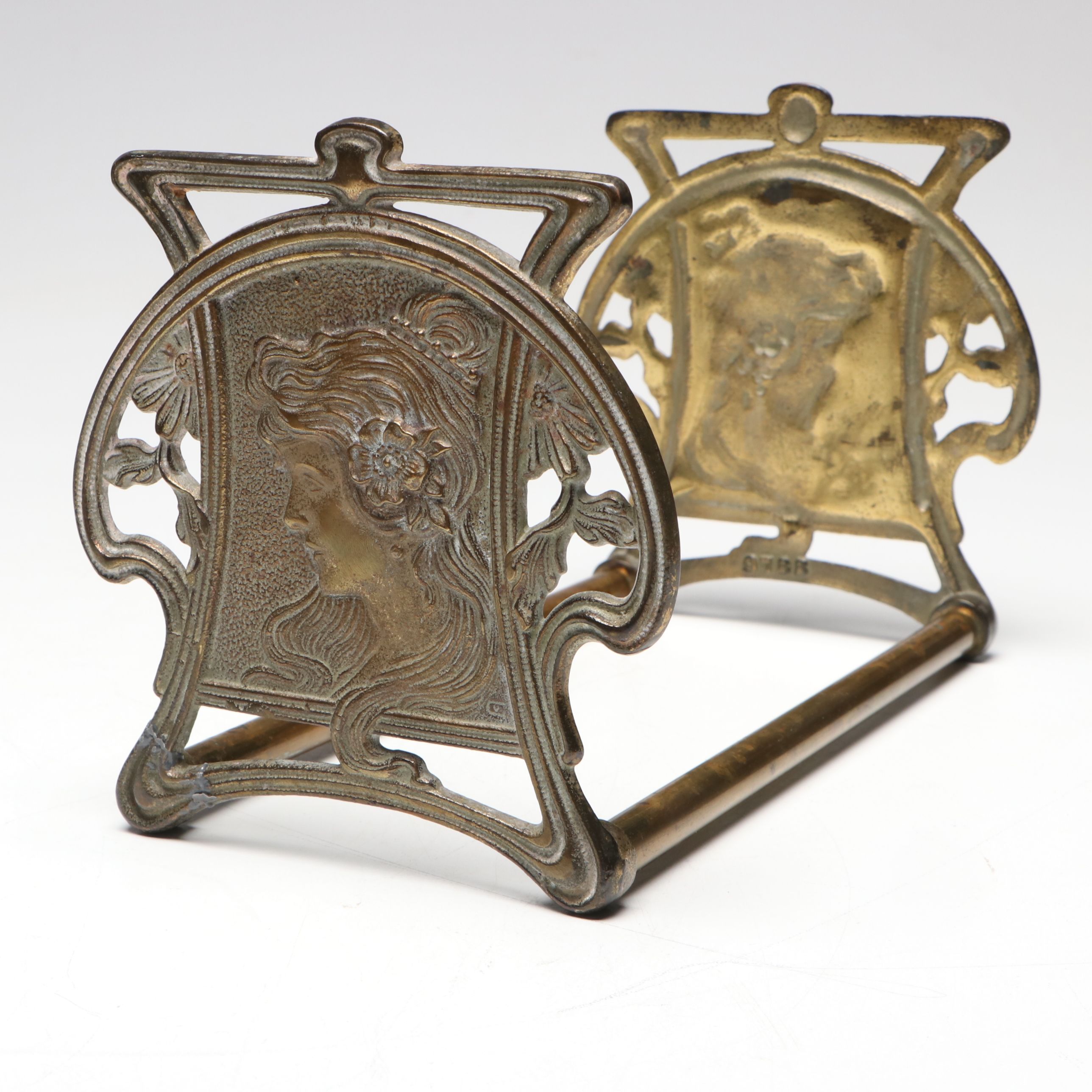 Judd Co. Art Nouveau Style Brass Expandable Bookends, Early 20th Century