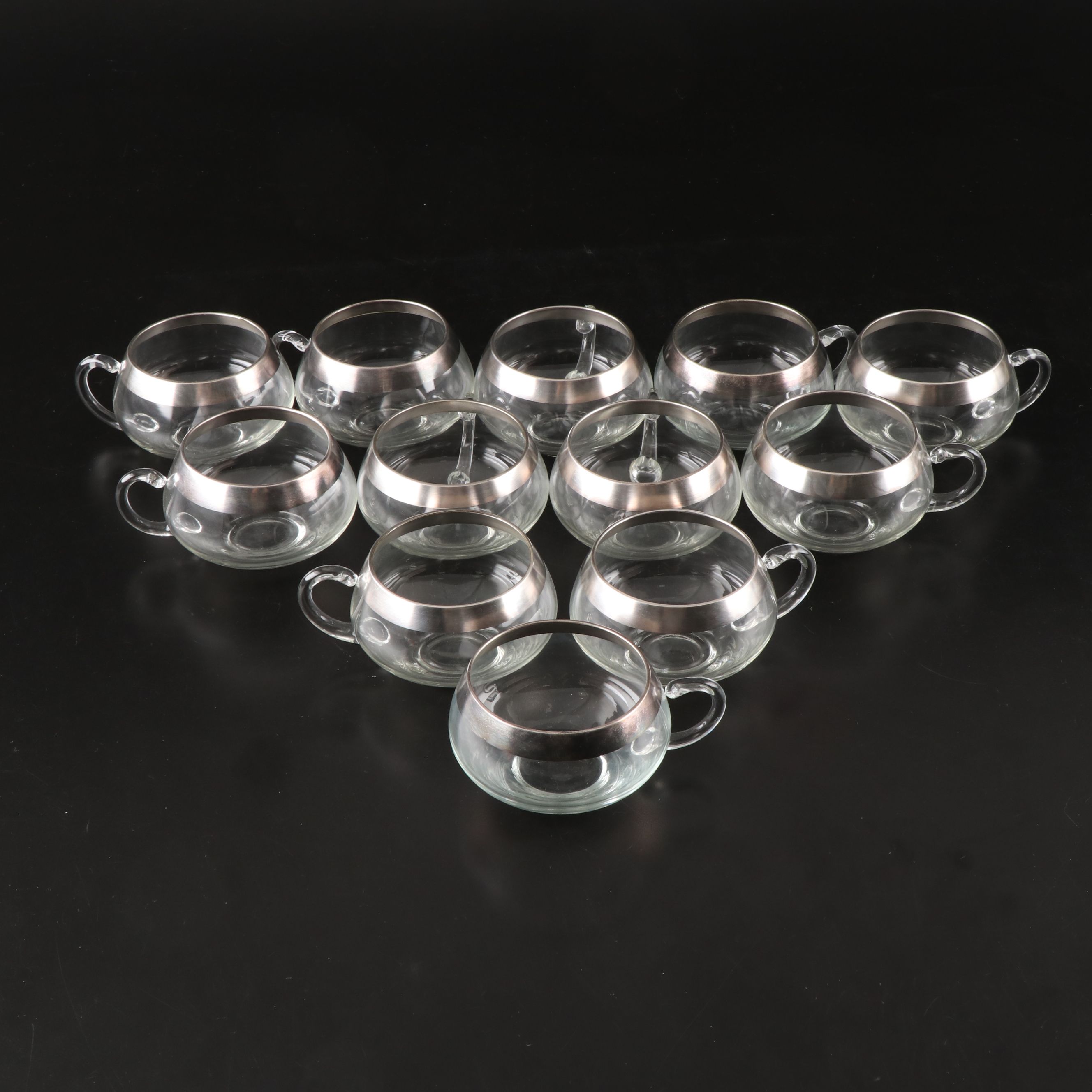 MCM Dorothy Thorpe Style Glass Punch Bowl and Cups with Silver Plate Ladle