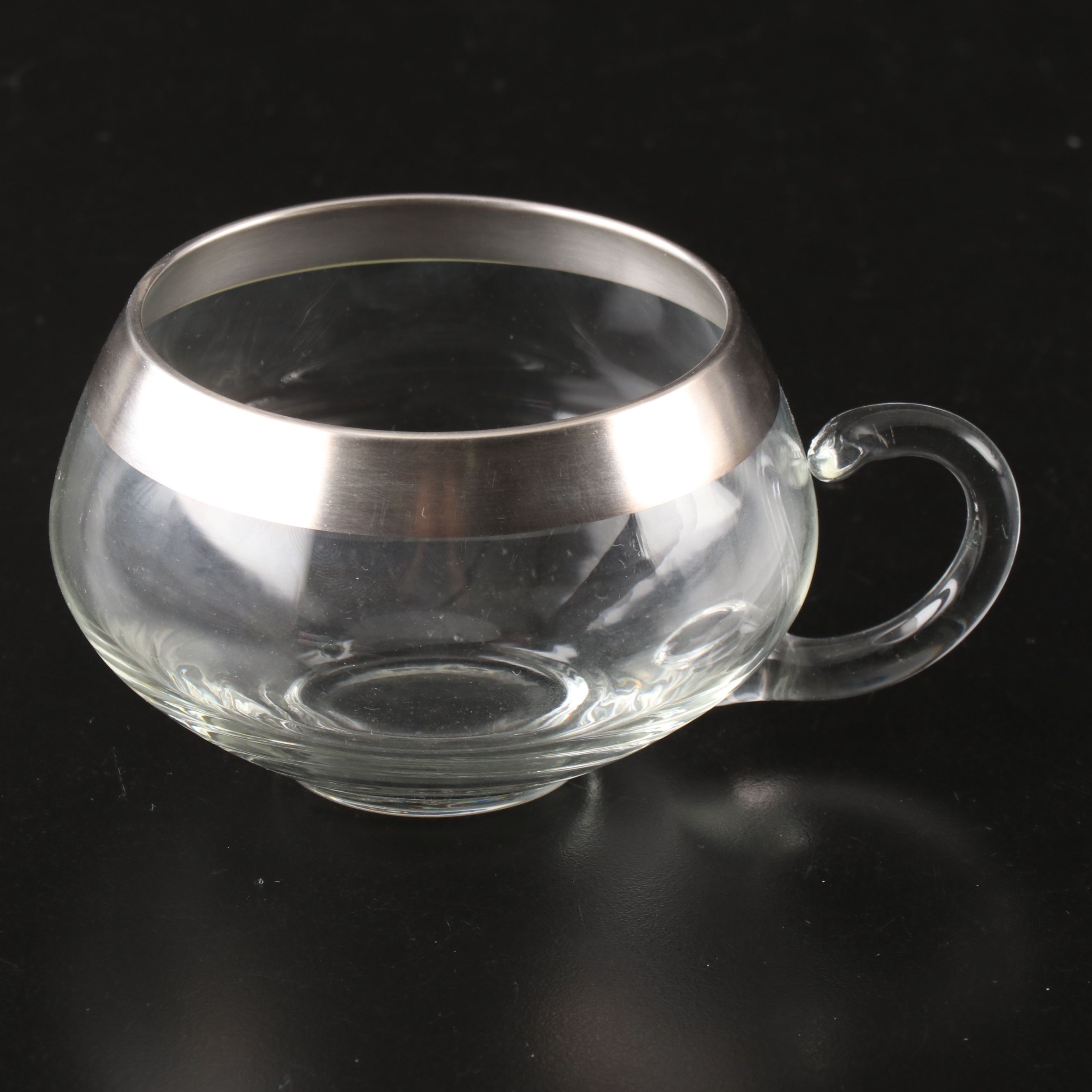 MCM Dorothy Thorpe Style Glass Punch Bowl and Cups with Silver Plate Ladle