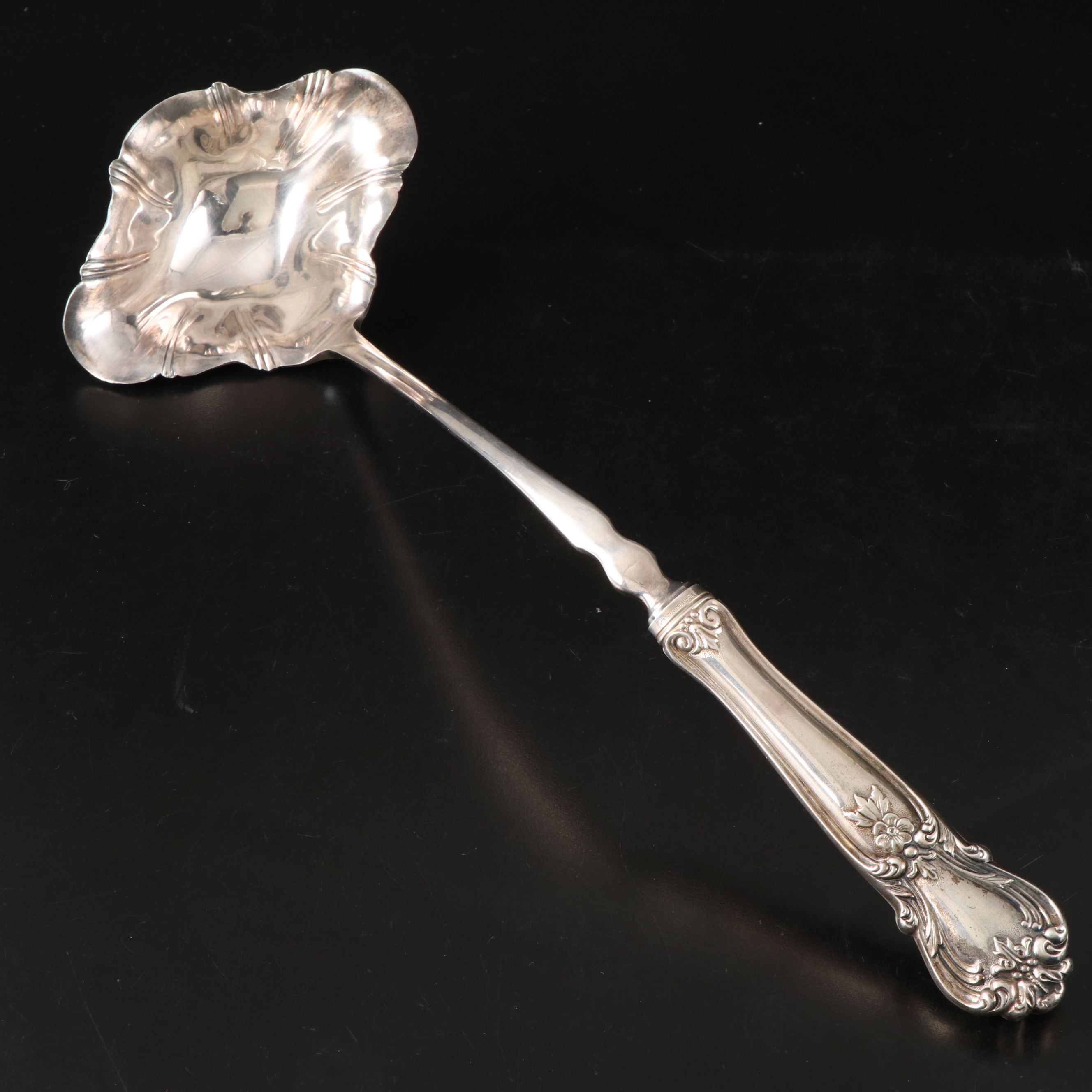 MCM Dorothy Thorpe Style Glass Punch Bowl and Cups with Silver Plate Ladle