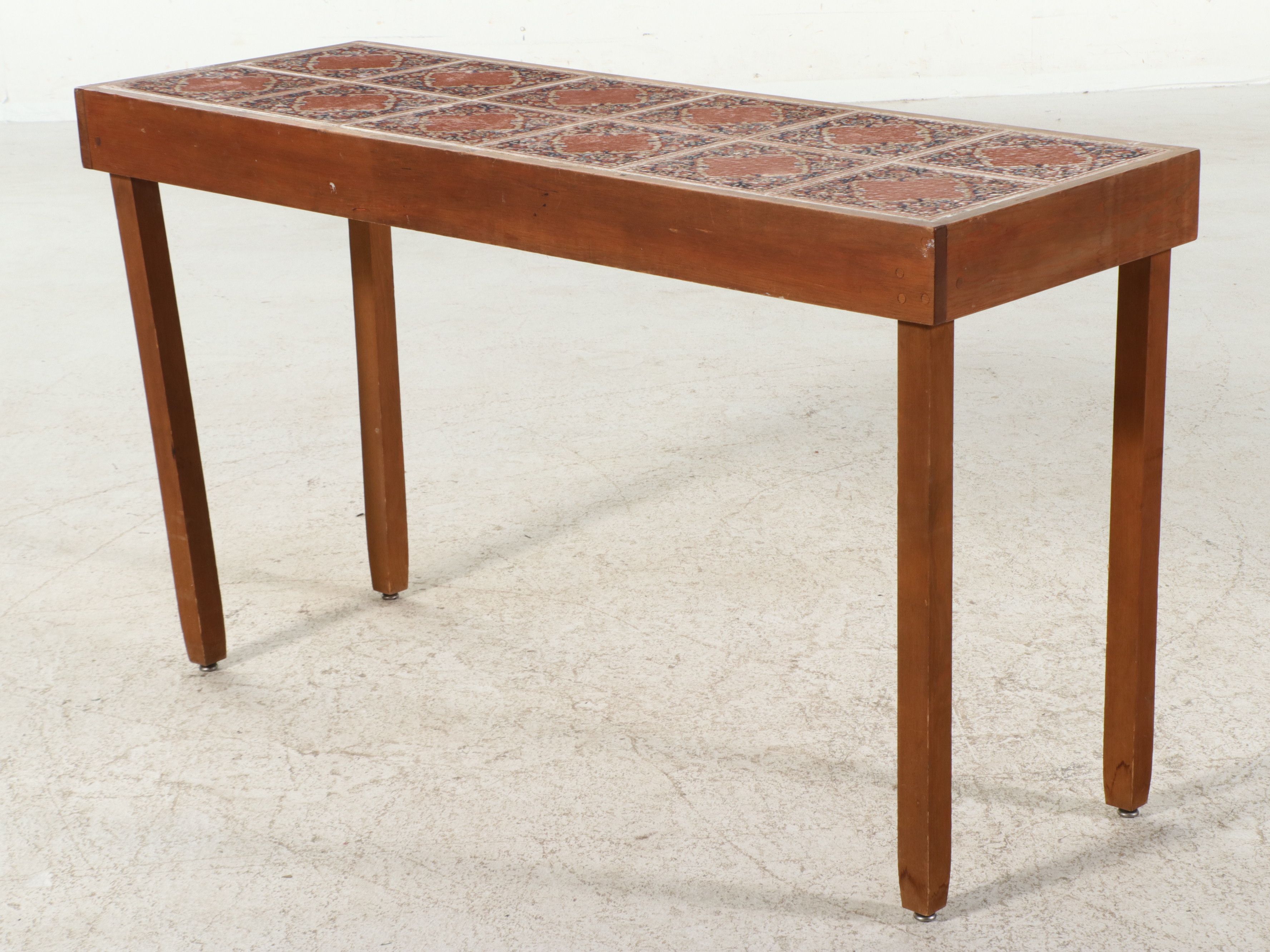 Mid Century Modern Teak Console Table with Inset Ceramic Tiles