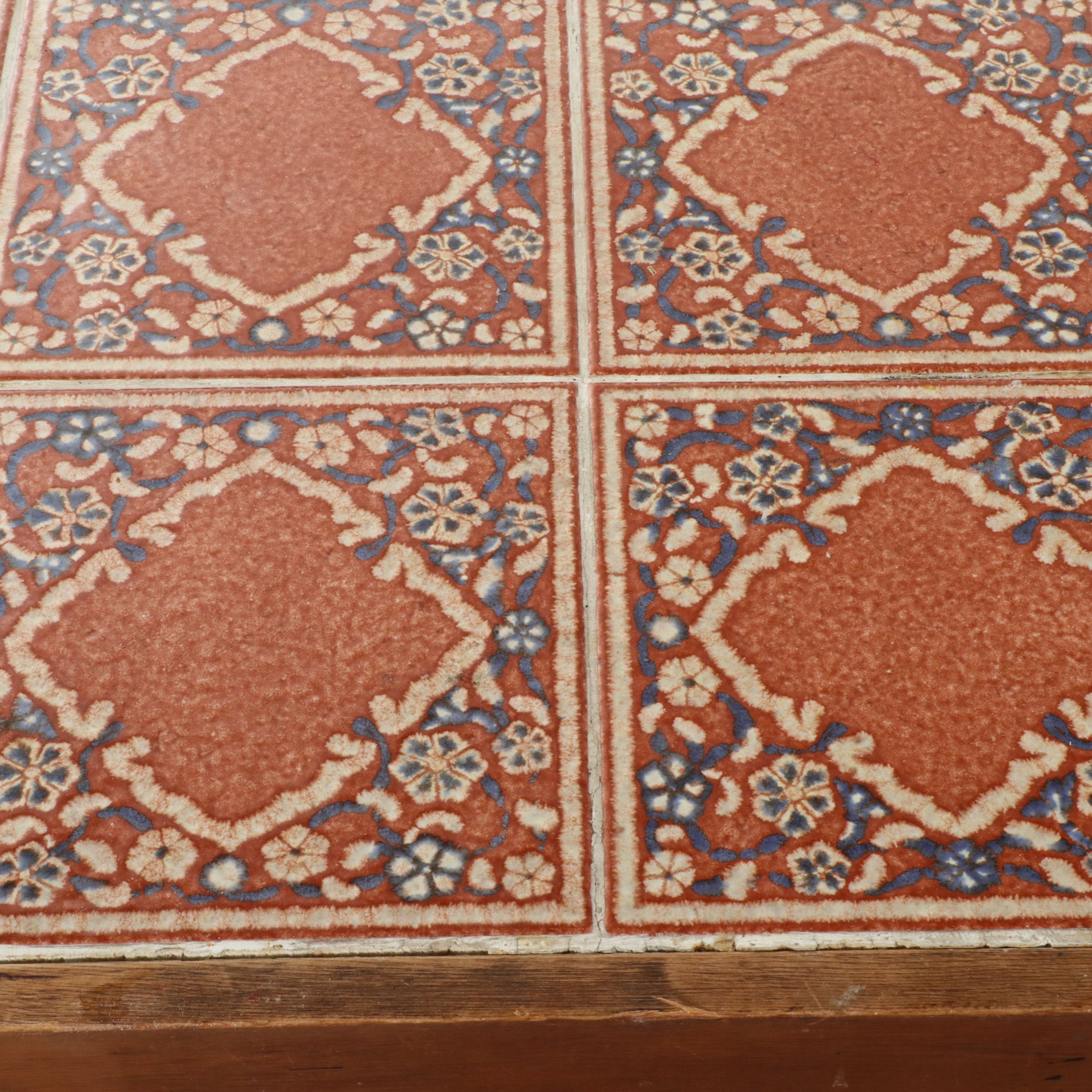 Mid Century Modern Teak Console Table with Inset Ceramic Tiles