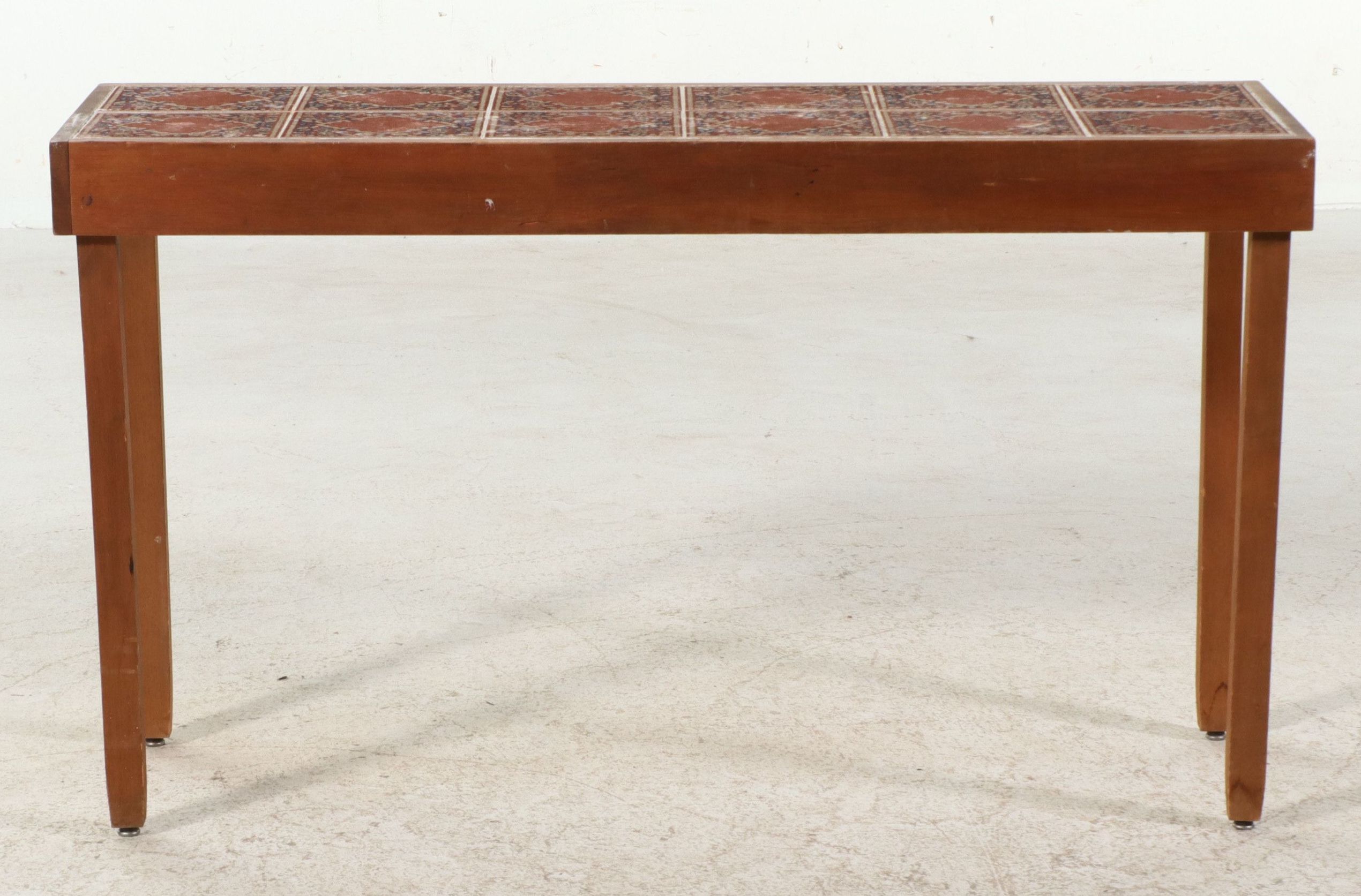 Mid Century Modern Teak Console Table with Inset Ceramic Tiles