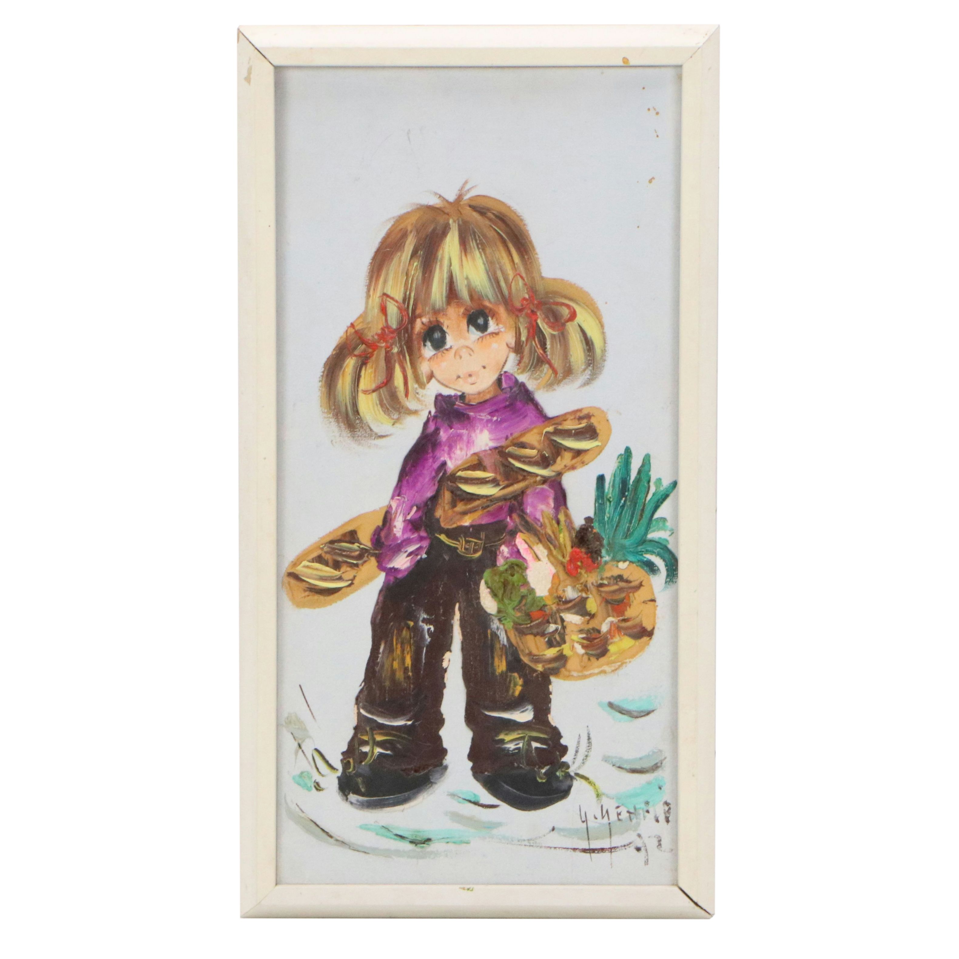 Vintage Impasto Oil Painting of Child, Mid-20th Century