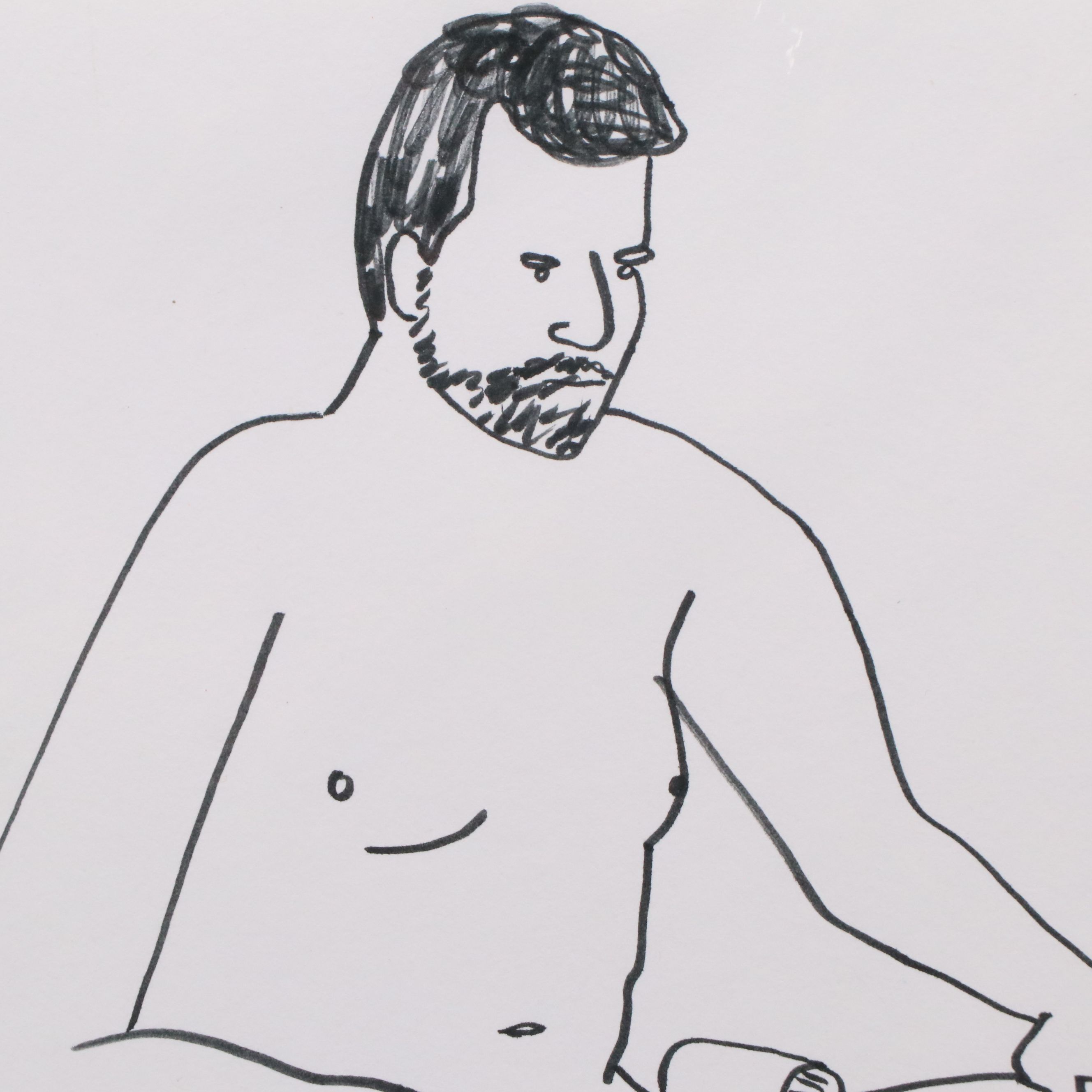 Marker Line Drawing of Seated Male Nude, 2018