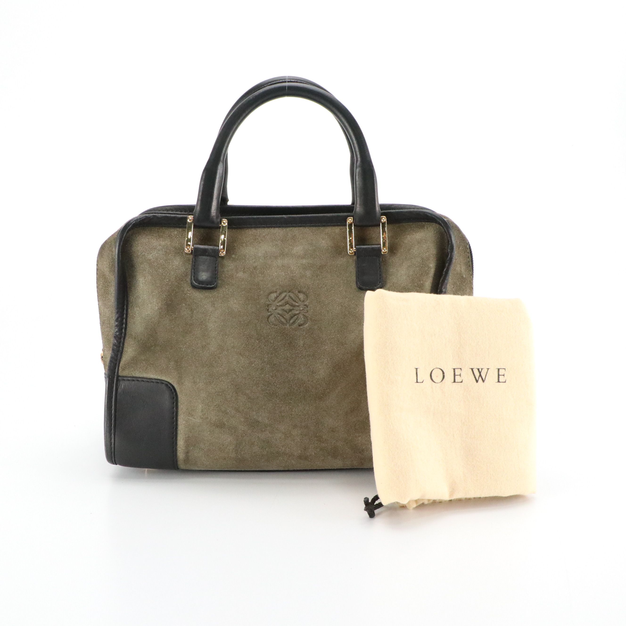 Loewe Amazona 28 Handbag in Suede and Black Calfskin Leather