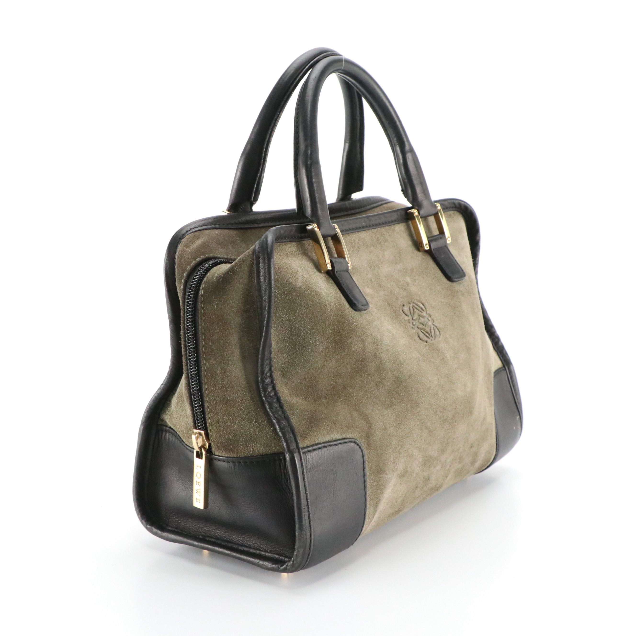Loewe Amazona 28 Handbag in Suede and Black Calfskin Leather