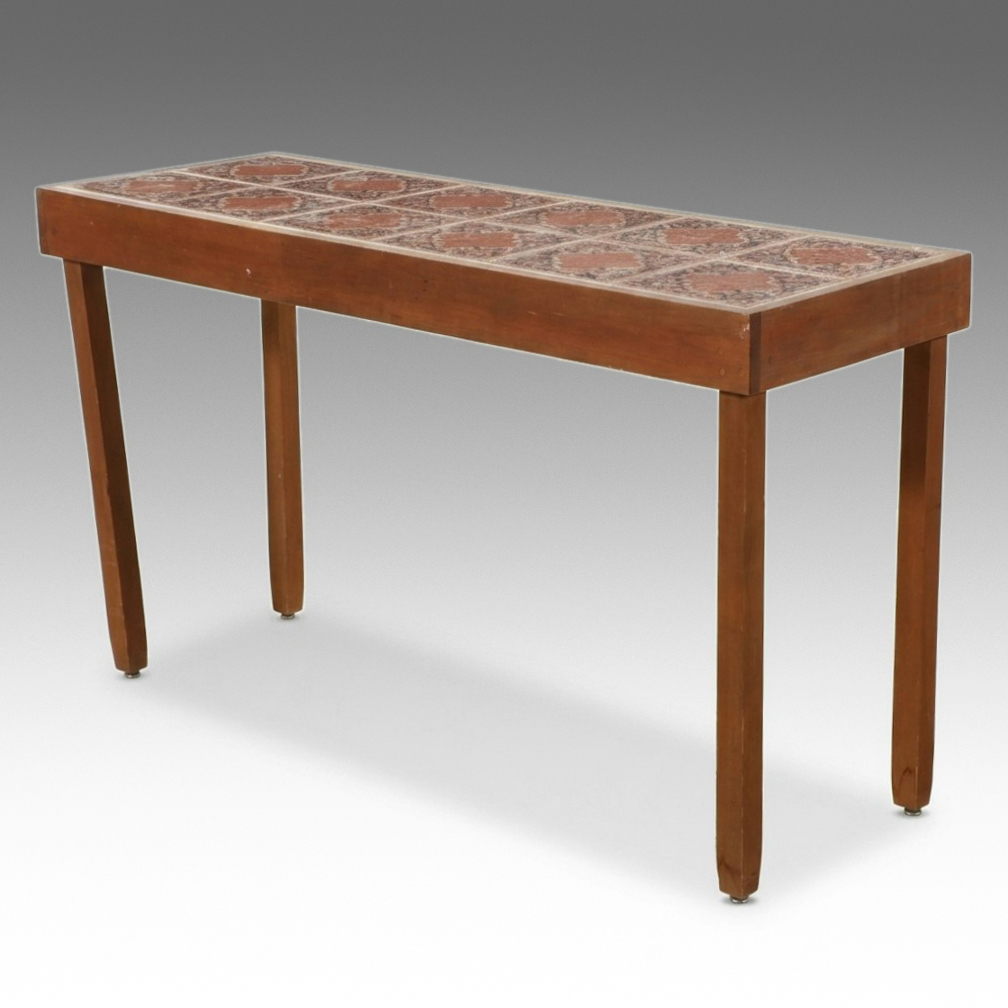 Mid Century Modern Teak Console Table with Inset Ceramic Tiles