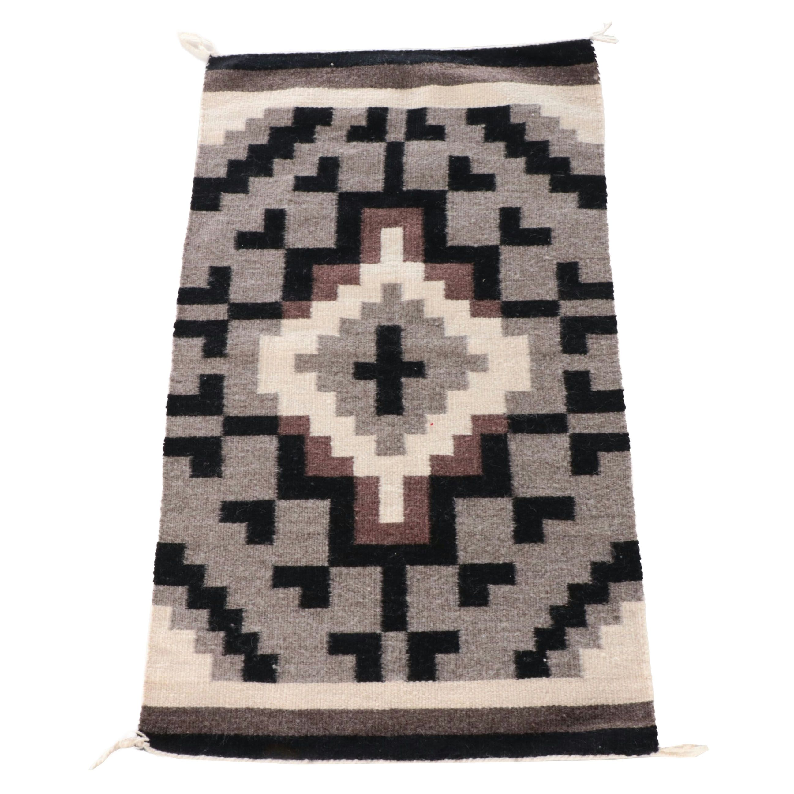 1'10 x 3'2 Handwoven Navajo Two Grey Hills Style Wool Rug